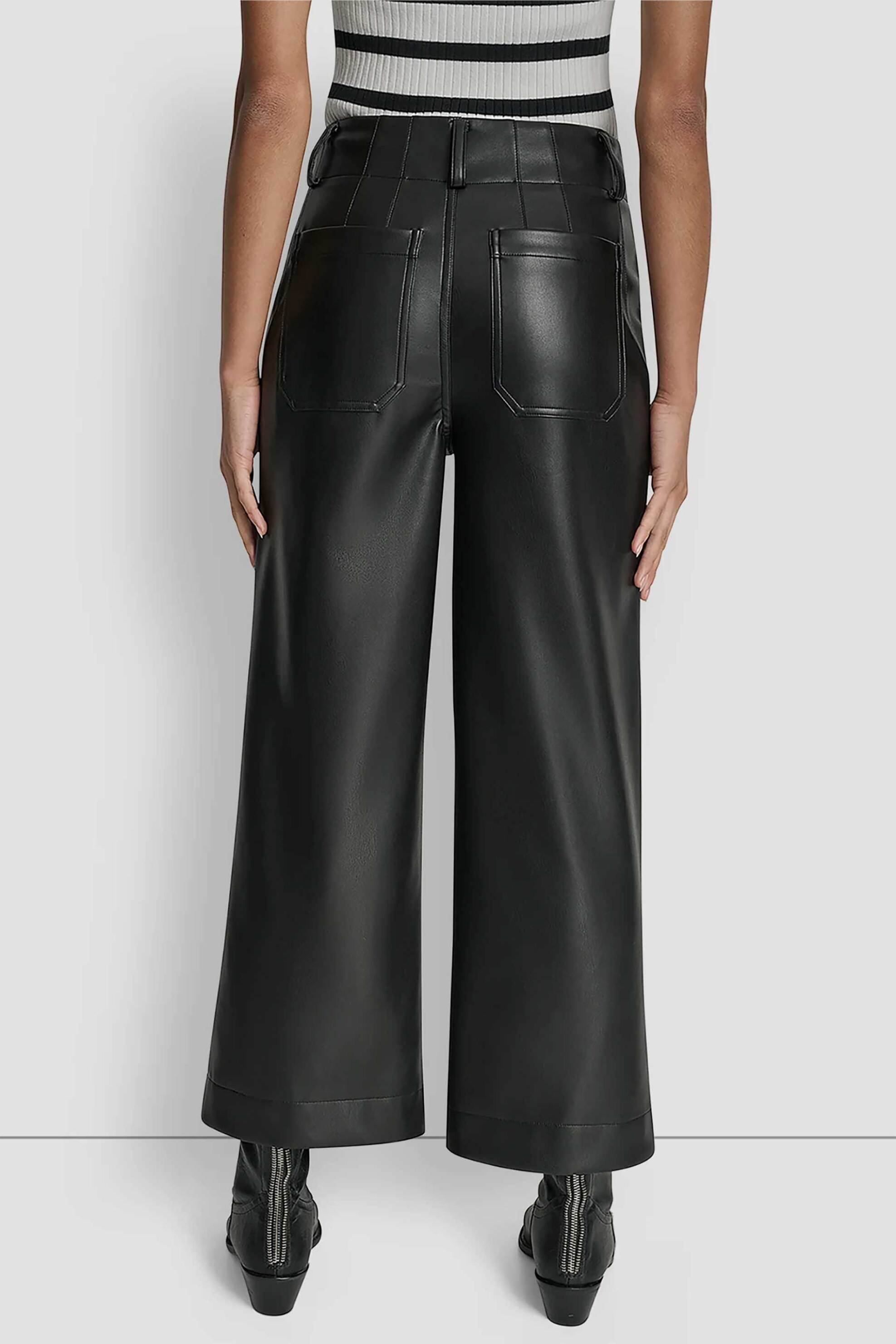 Dkny Γυναικείο Παντελόνι Cropped Faux Δέρμα - Dj6P3117 Μαύρο