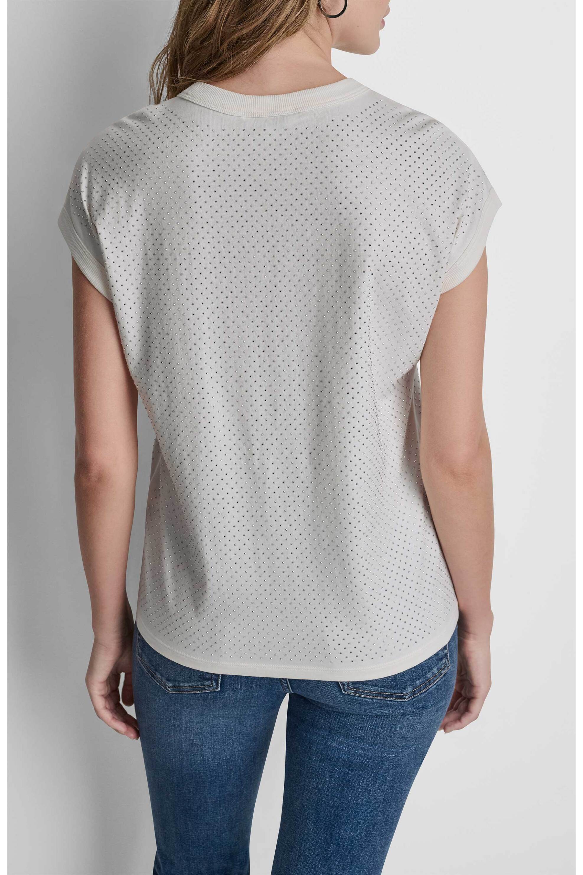 Dkny Γυναικείο T-Shirt με Στρας - Dj6T1772 Εκρού