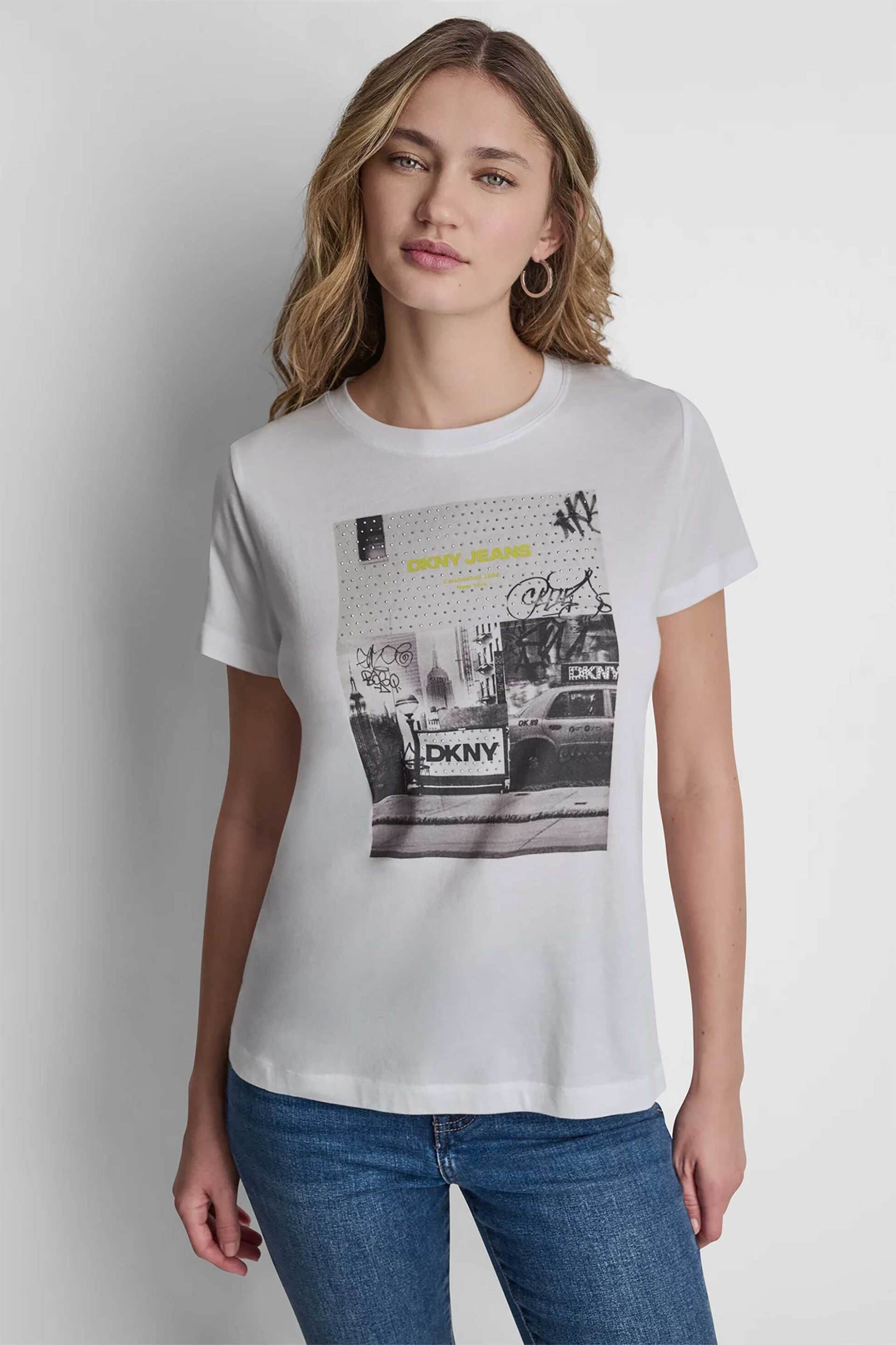 DKNY γυναικείο T-shirt με photoreal logo Regular Fit - DJ6T1795 Λευκό