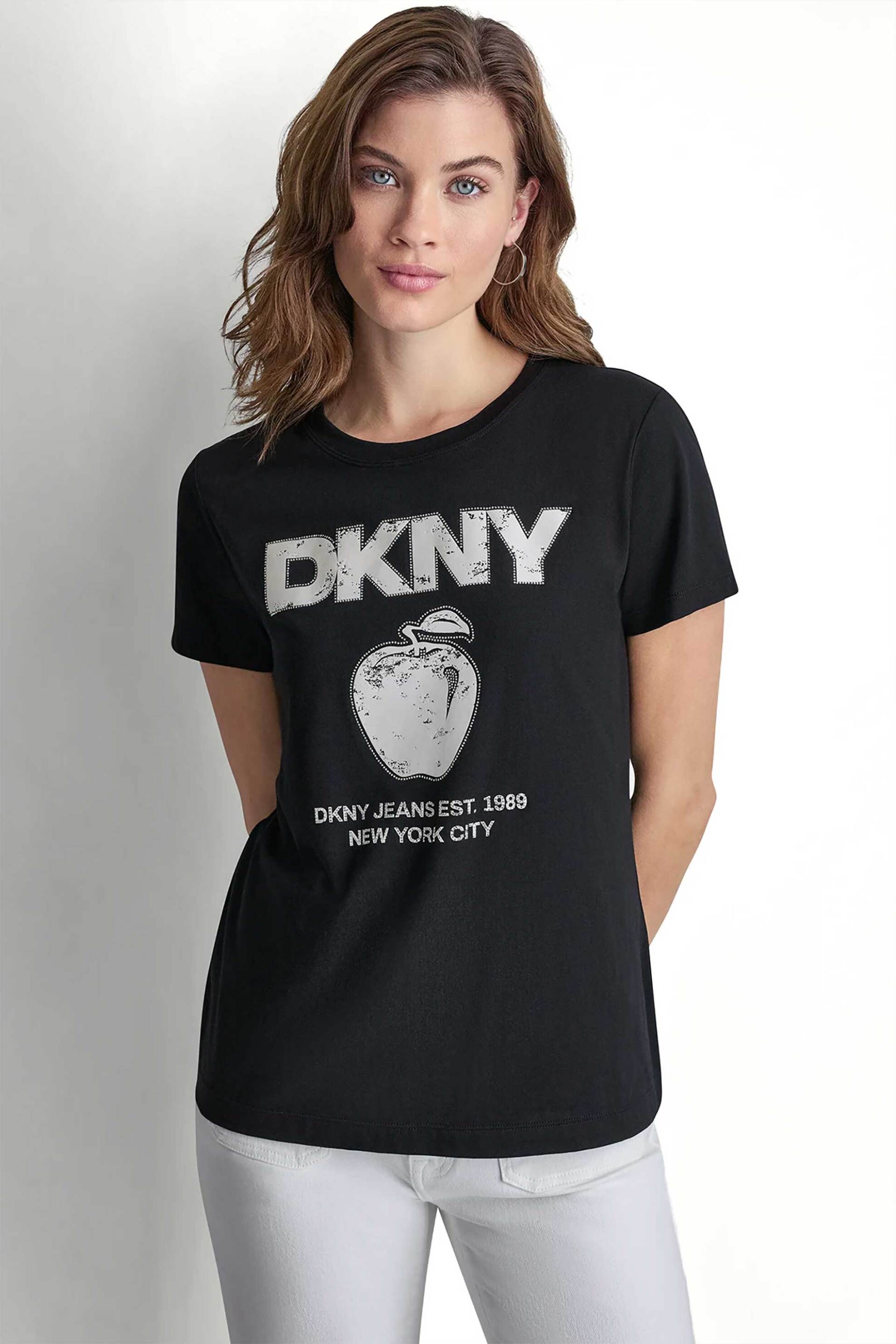 DKNY γυναικείο T-shirt με λογότυπο Regular Fit - DJ6T1796 Μαύρο