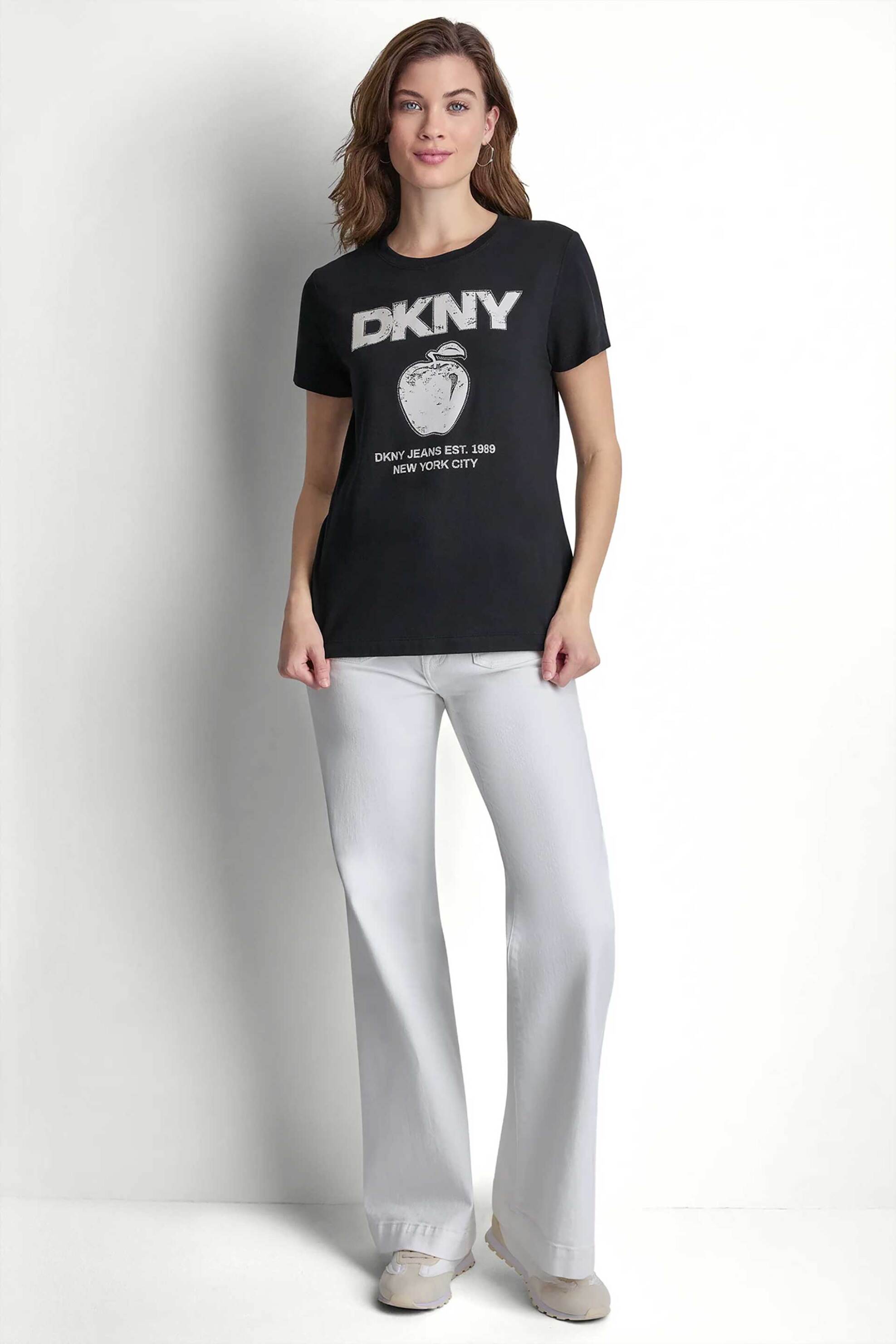DKNY γυναικείο T-shirt με λογότυπο Regular Fit - DJ6T1796 Μαύρο
