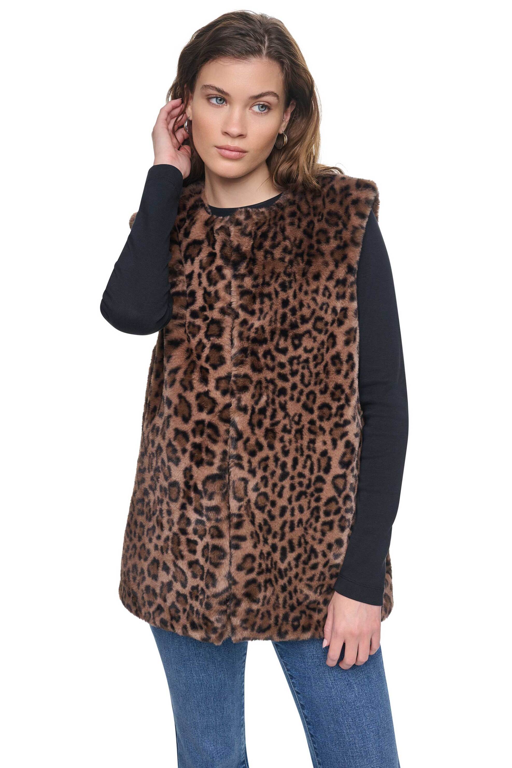 DKNY γυναικεία faux γούνα αμάνικη animal print - DJ6V7016 Καφέ