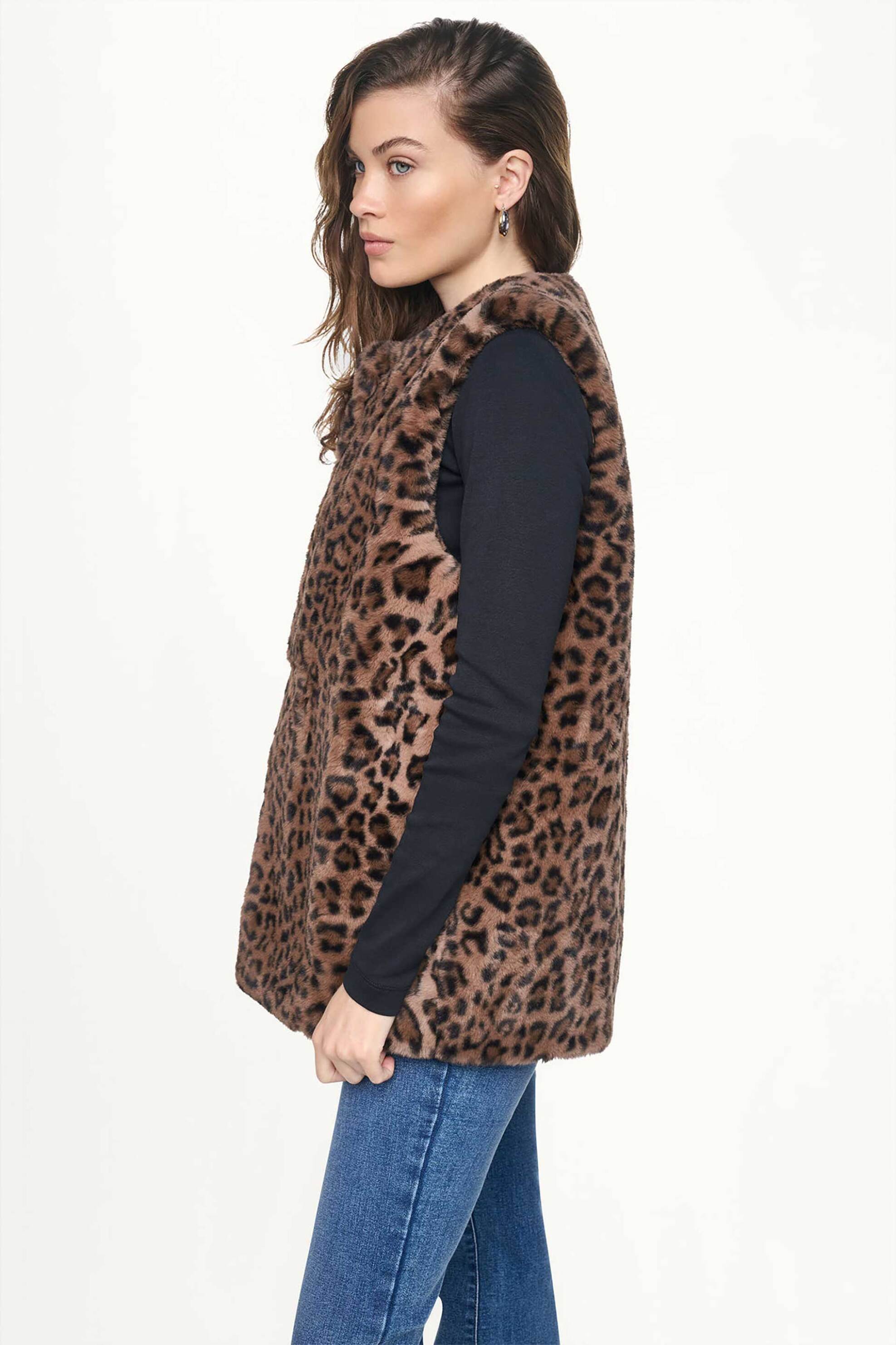 DKNY γυναικεία faux γούνα αμάνικη animal print - DJ6V7016 Καφέ