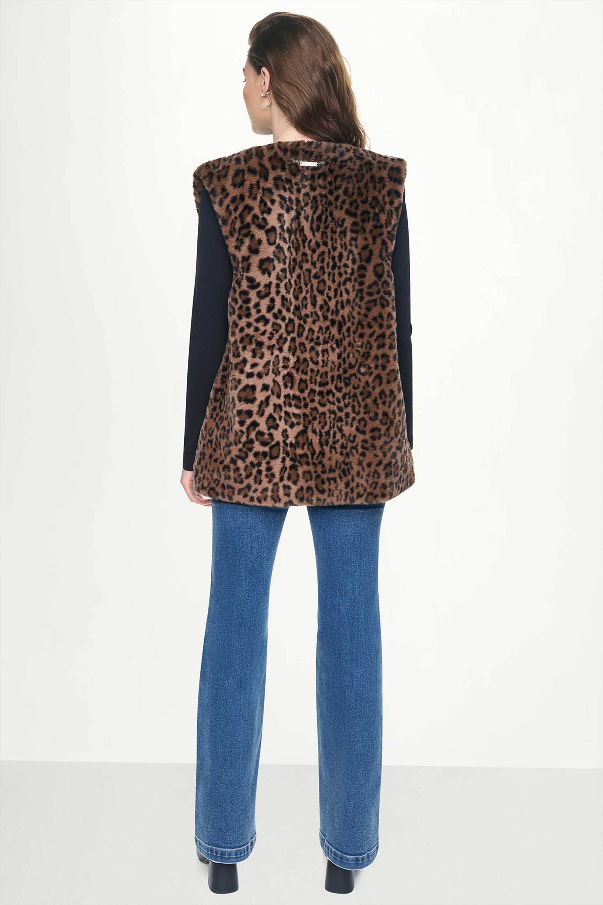Dkny Γυναικεία Faux Γούνα Αμάνικη Animal Print - Dj6V7016 Καφέ