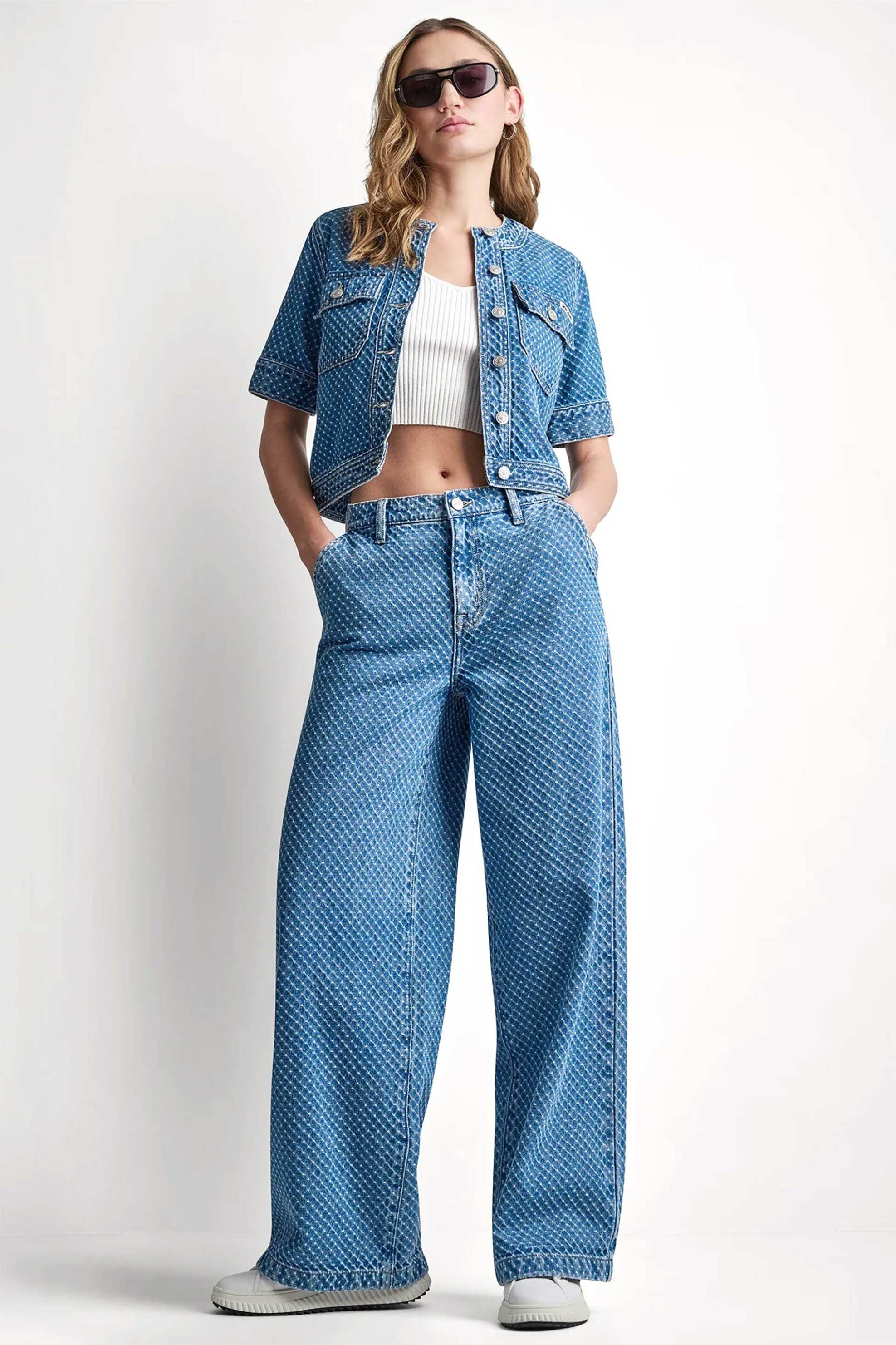 DKNY γυναικείο τζιν παντελόνι ψηλόμεσο με τρουκς Wide Fit - DJ6M4242 Denim Blue