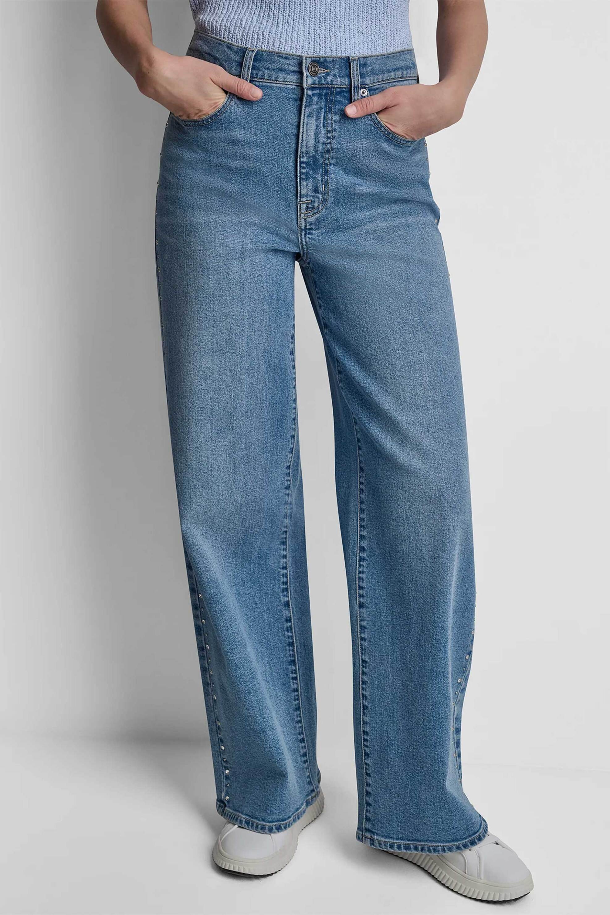 DKNY DKNY γυναικείο τζιν παντελόνι ψηλόμεσο με τρουκς Wide Fit - DJ6M4245 Denim Blue - 2