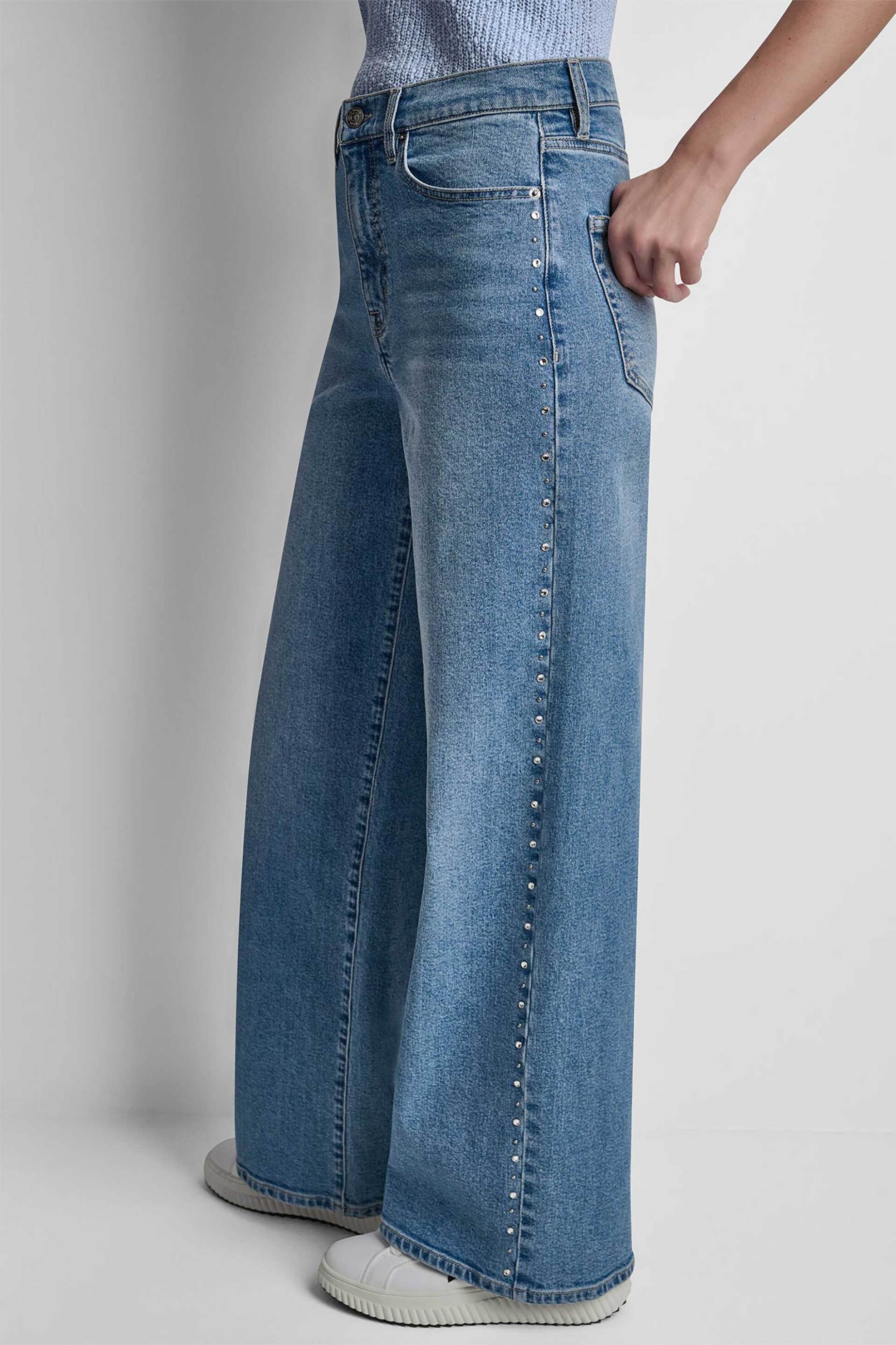 DKNY DKNY γυναικείο τζιν παντελόνι ψηλόμεσο με τρουκς Wide Fit - DJ6M4245 Denim Blue - 3