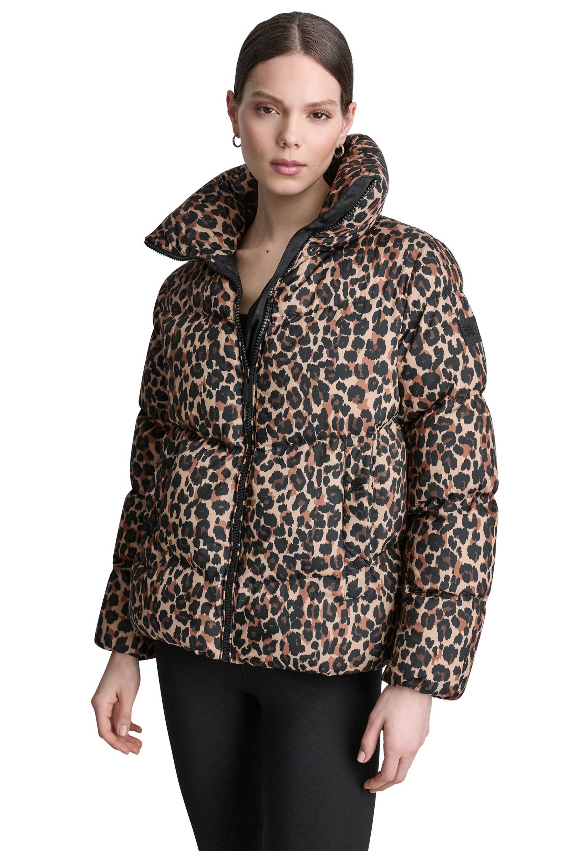 DKNY γυναικείο μπουφάν καπιτονέ animal print - DP6J9673 Καφέ
