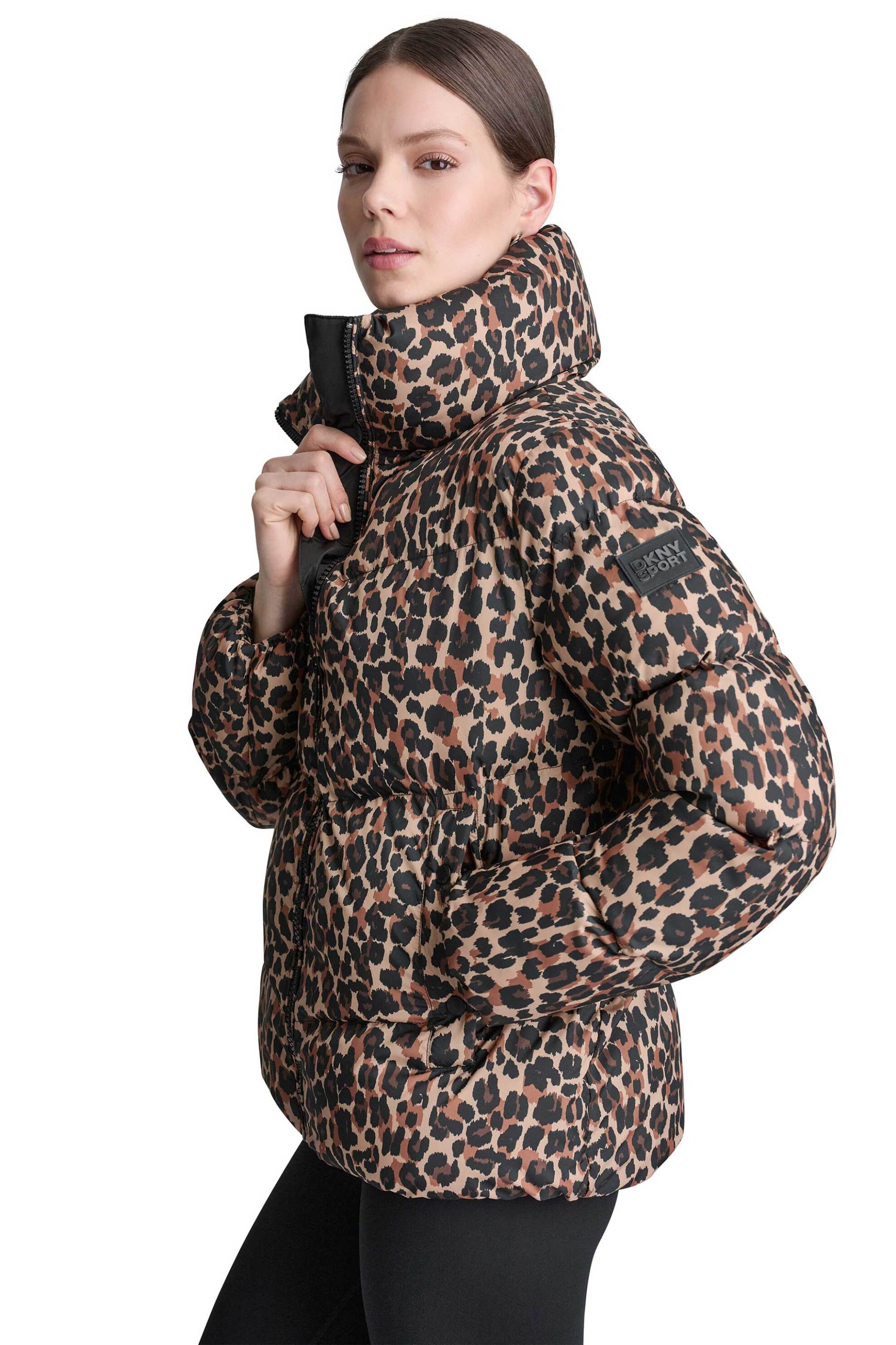 DKNY γυναικείο μπουφάν καπιτονέ animal print - DP6J9673 Καφέ