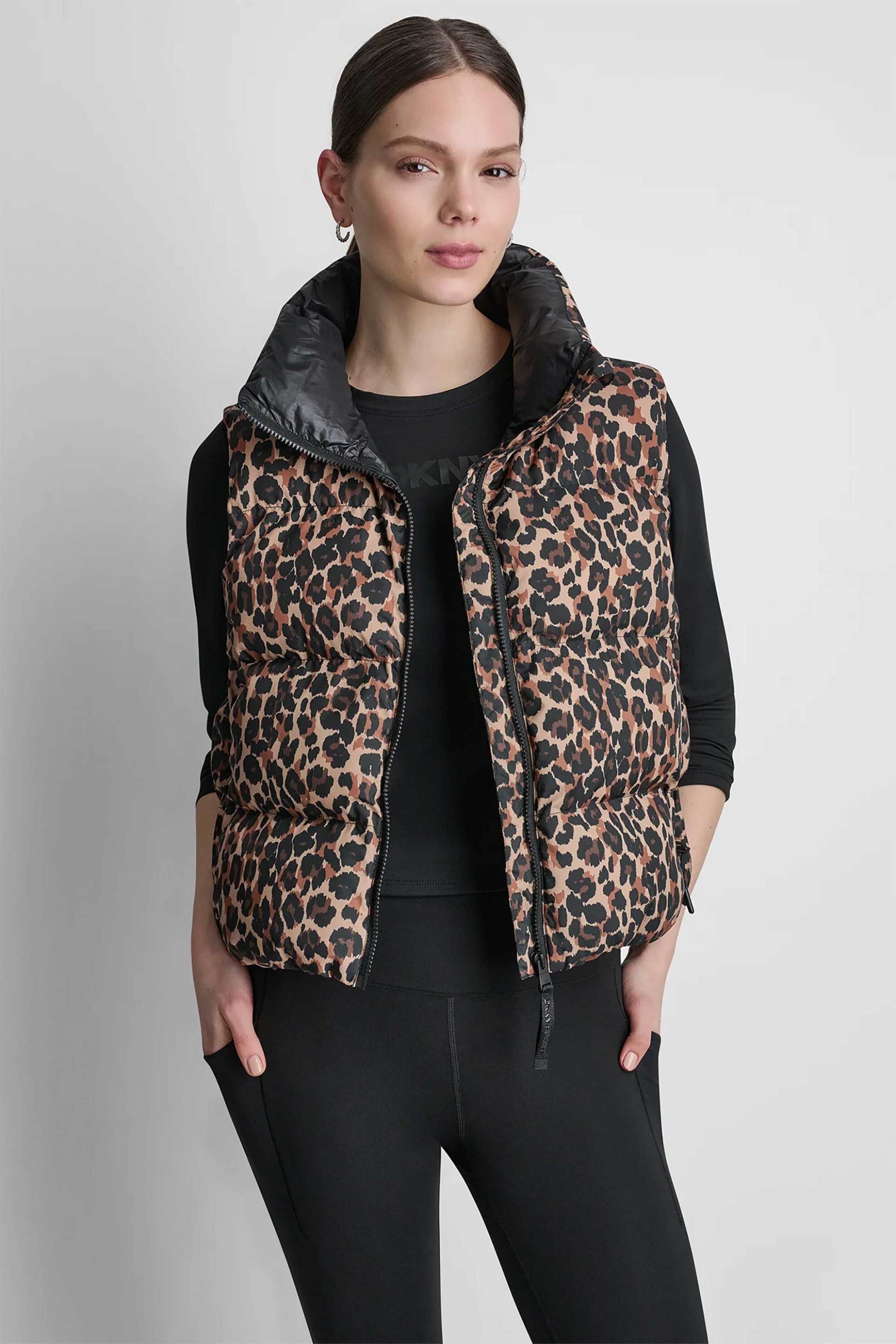 DKNY γυναικείο μπουφάν αμάνικο καπιτονέ animal print - DP6V3183 Καφέ
