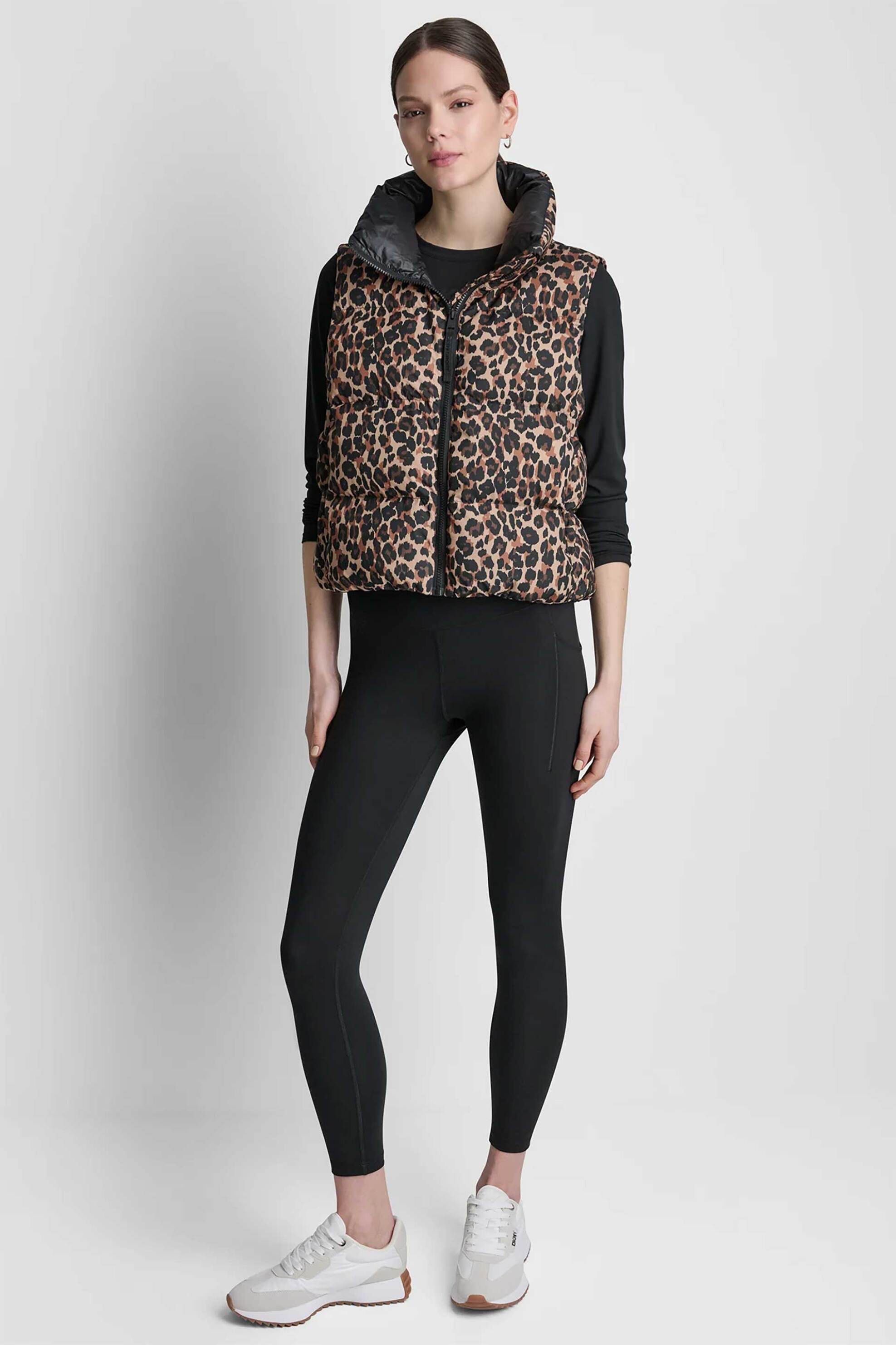 DKNY γυναικείο μπουφάν αμάνικο καπιτονέ animal print - DP6V3183 Καφέ