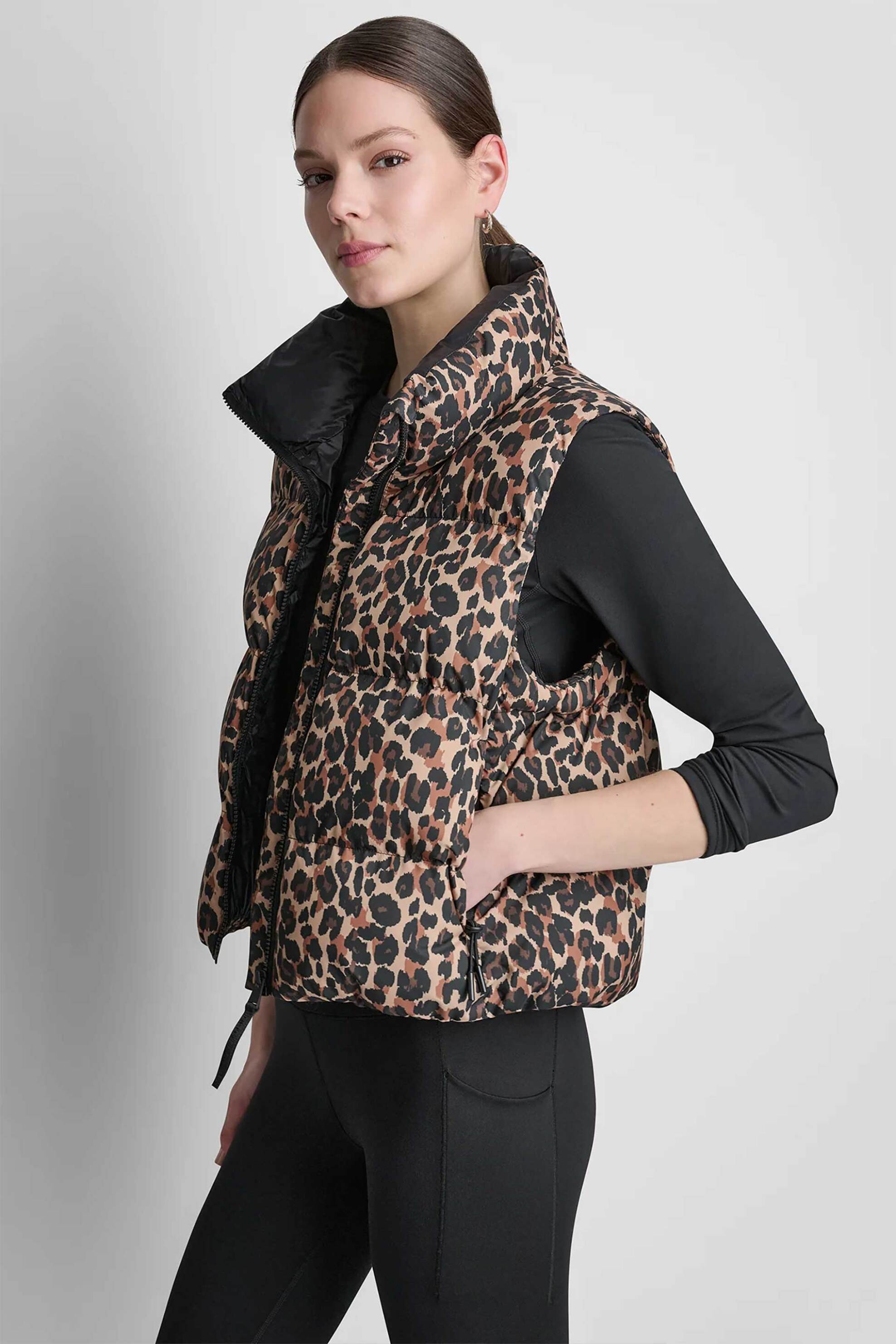 DKNY DKNY γυναικείο μπουφάν αμάνικο καπιτονέ animal print - DP6V3183 Καφέ - 3