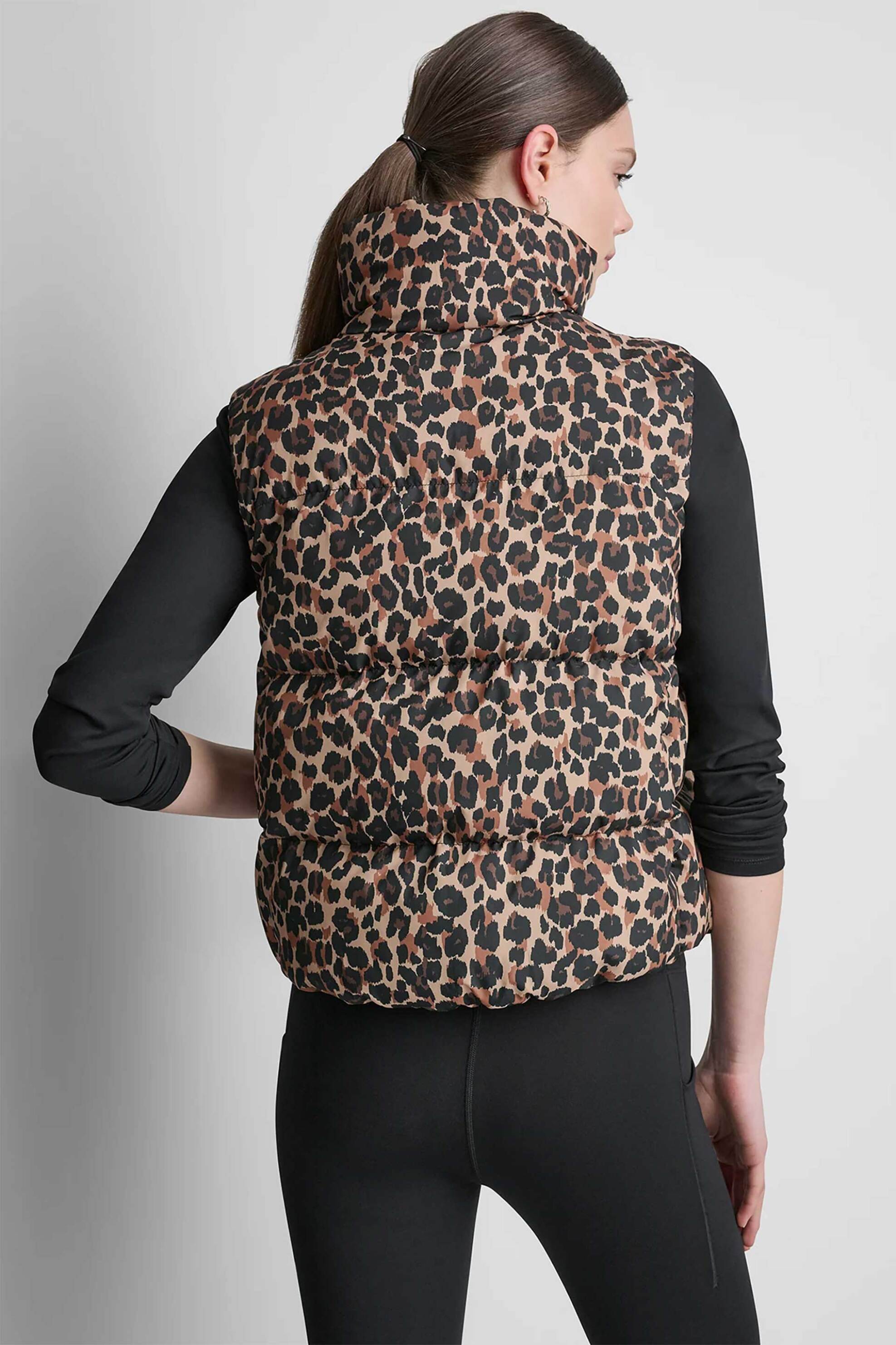 Dkny Γυναικείο Μπουφάν Αμάνικο Καπιτονέ Animal Print - Dp6V3183 Καφέ