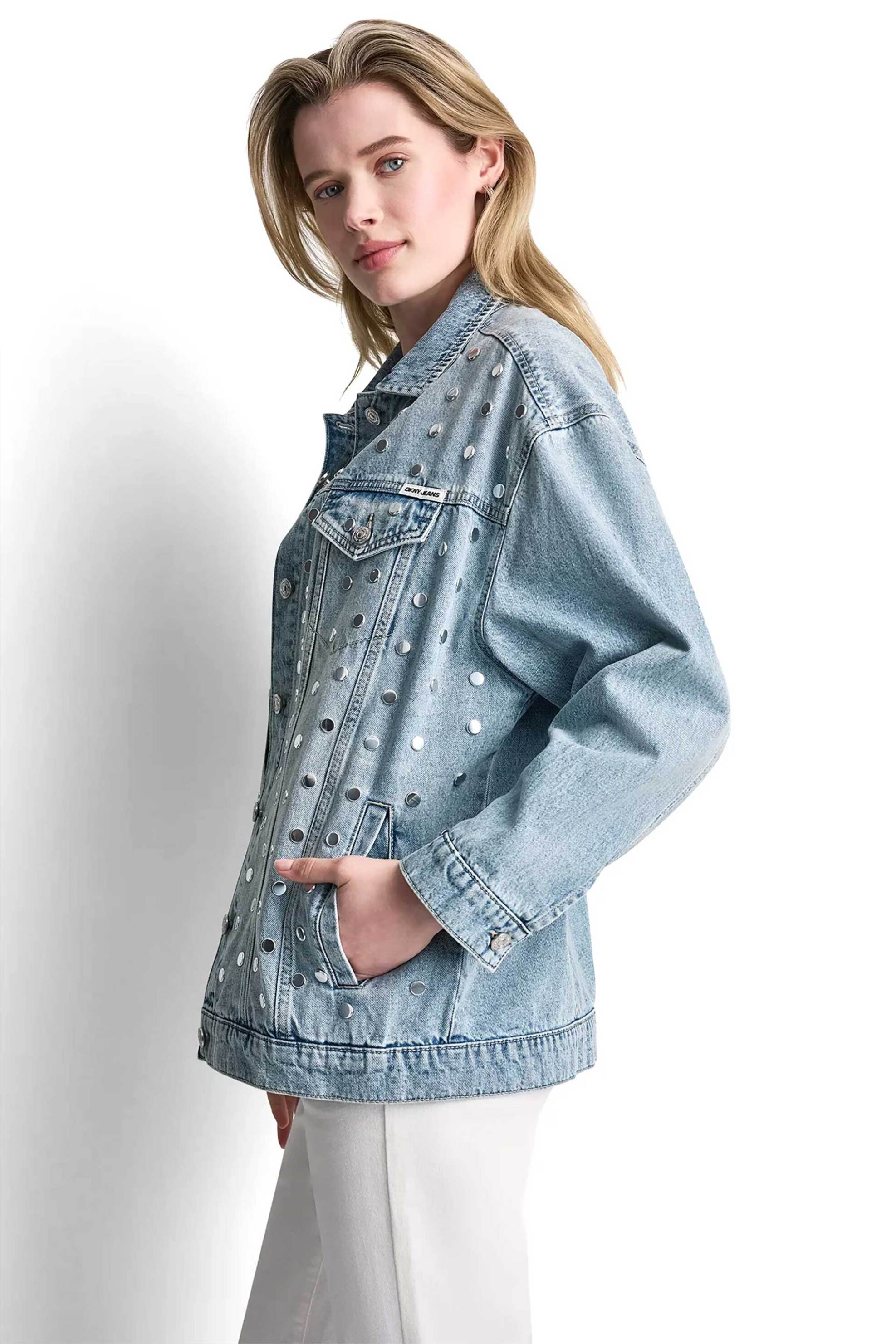 DKNY DKNY γυναικείο denim jacket oversized με τρουκς - DJ6J6280 Denim Blue - 3