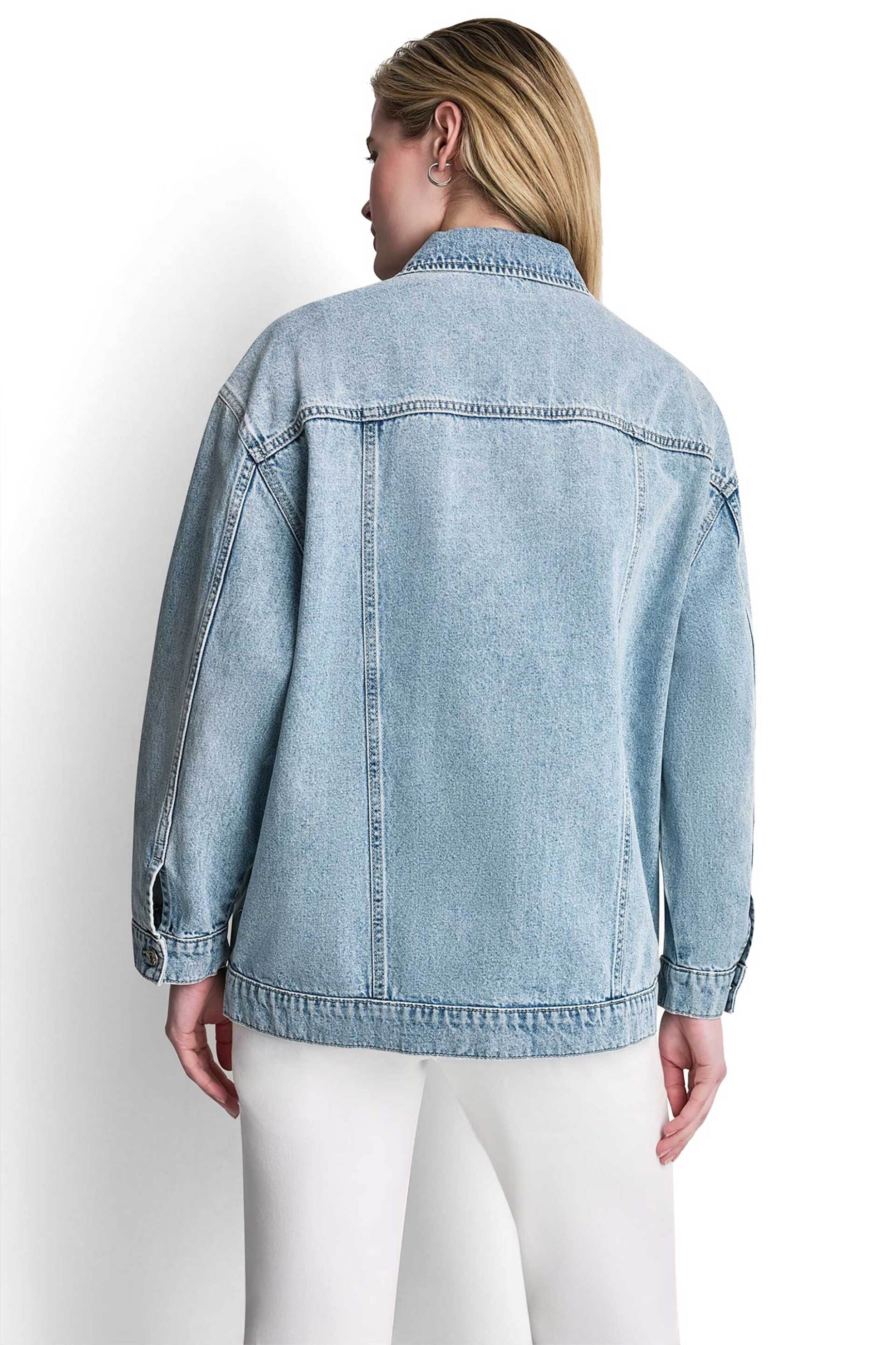 Dkny Γυναικείο Denim Jacket Oversized με Τρουκς - Dj6J6280 Blue