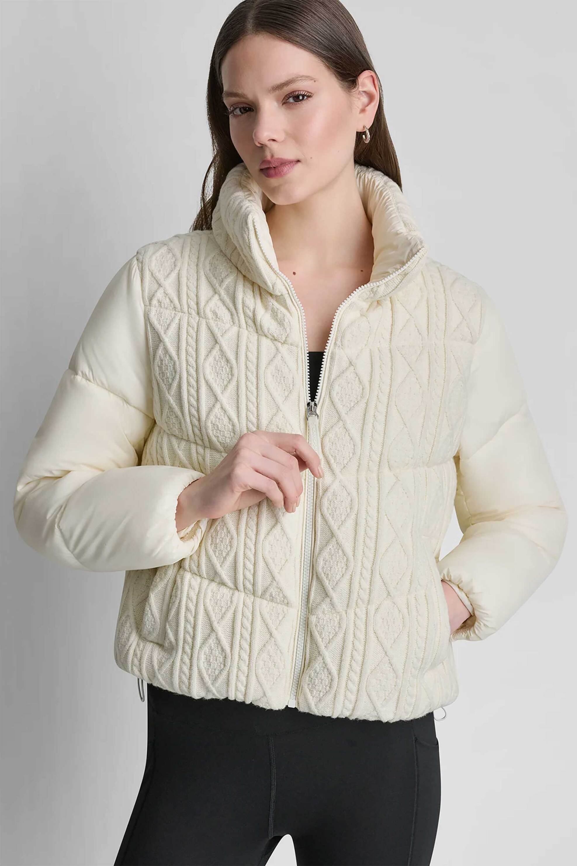 DKNY γυναικείο μπουφάν με cable knit σχέδιο - DP6J9677 Εκρού