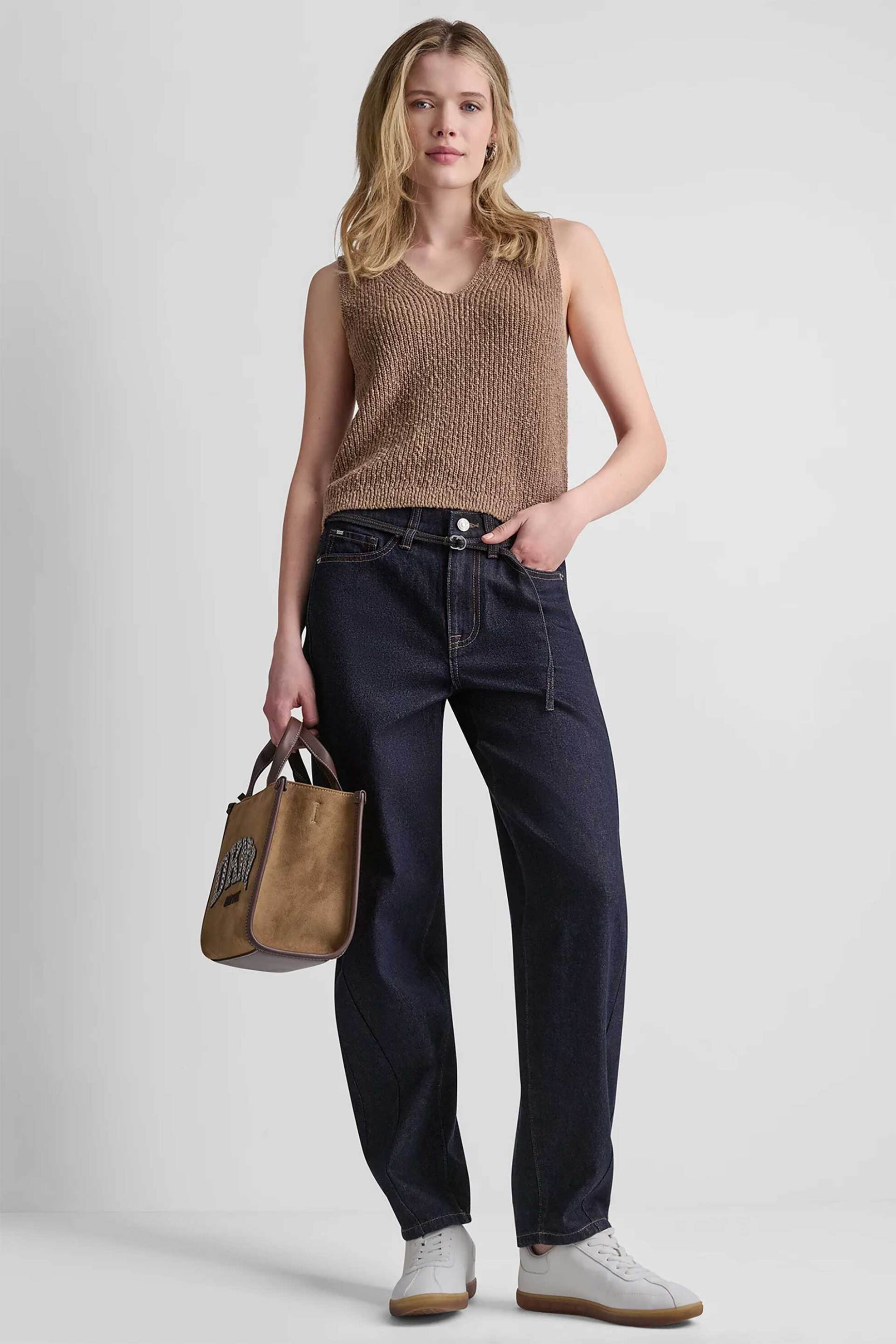 DKNY γυναικείο τζιν παντελόνι με ζώνη Barrel Fit - DJ5B4149 Denim Blue