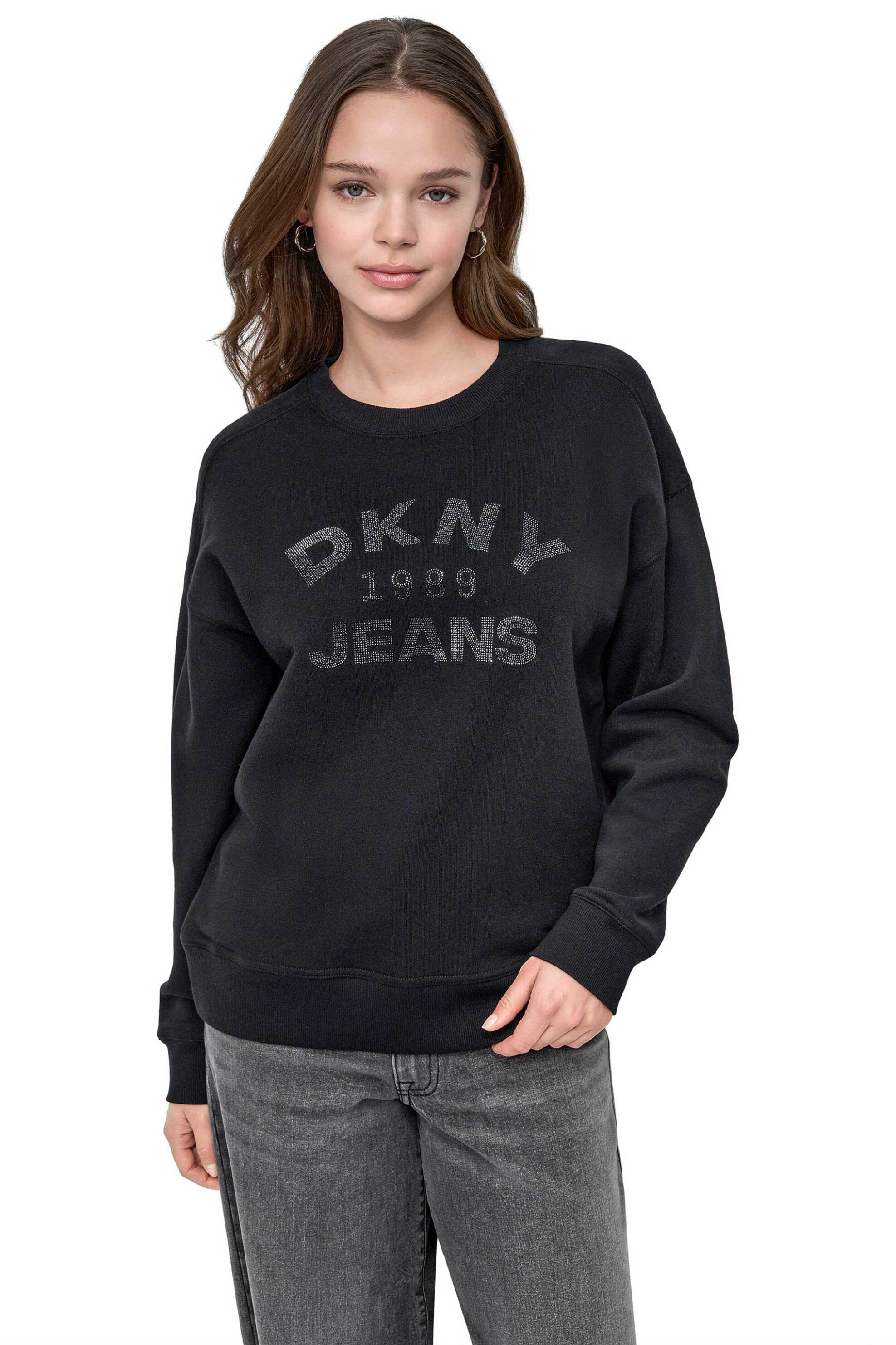 DKNY γυναικεία μπλούζα φούτερ με λογότυπο με στρας - DJ5T1522 Μαύρο