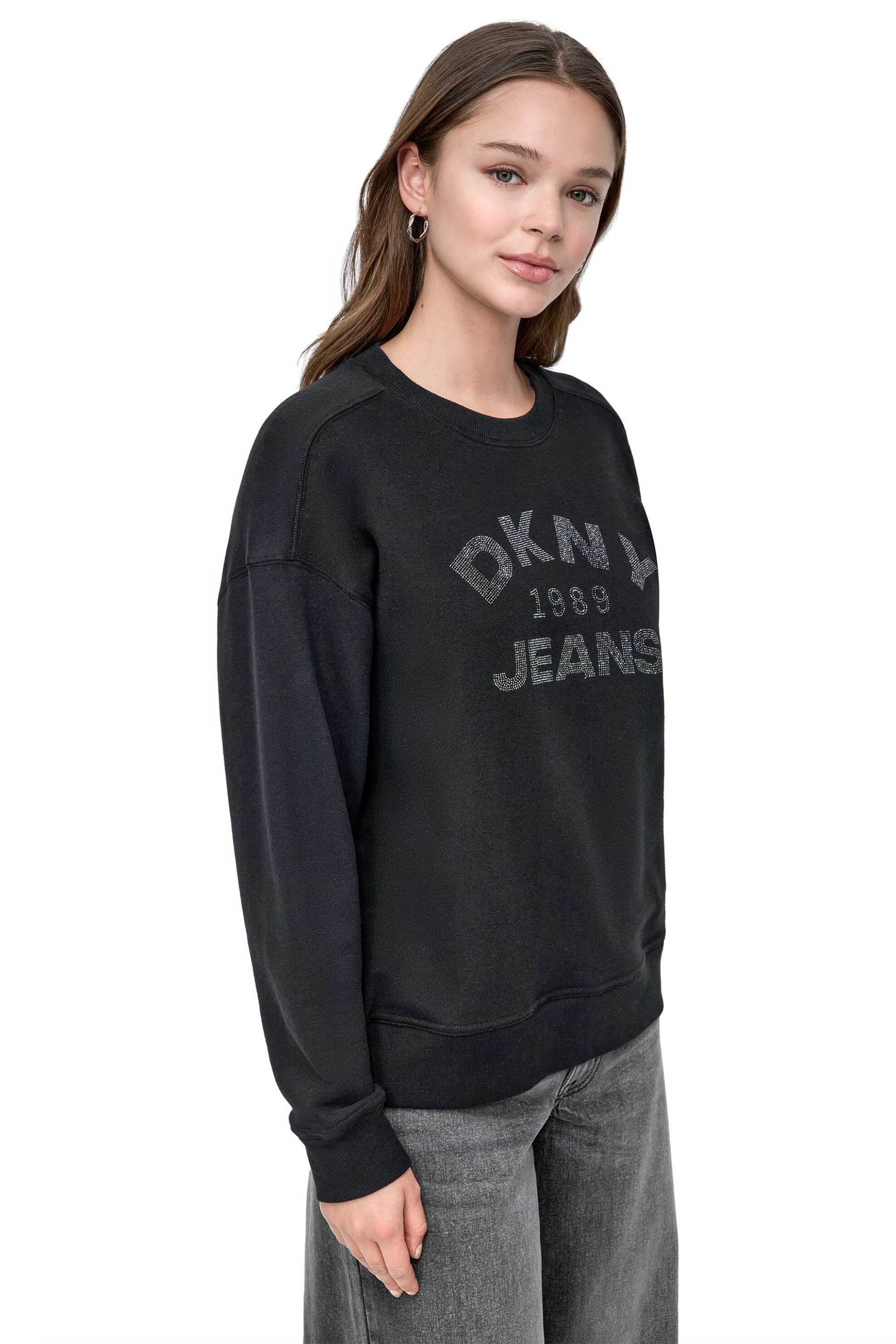 DKNY γυναικεία μπλούζα φούτερ με λογότυπο με στρας - DJ5T1522 Μαύρο