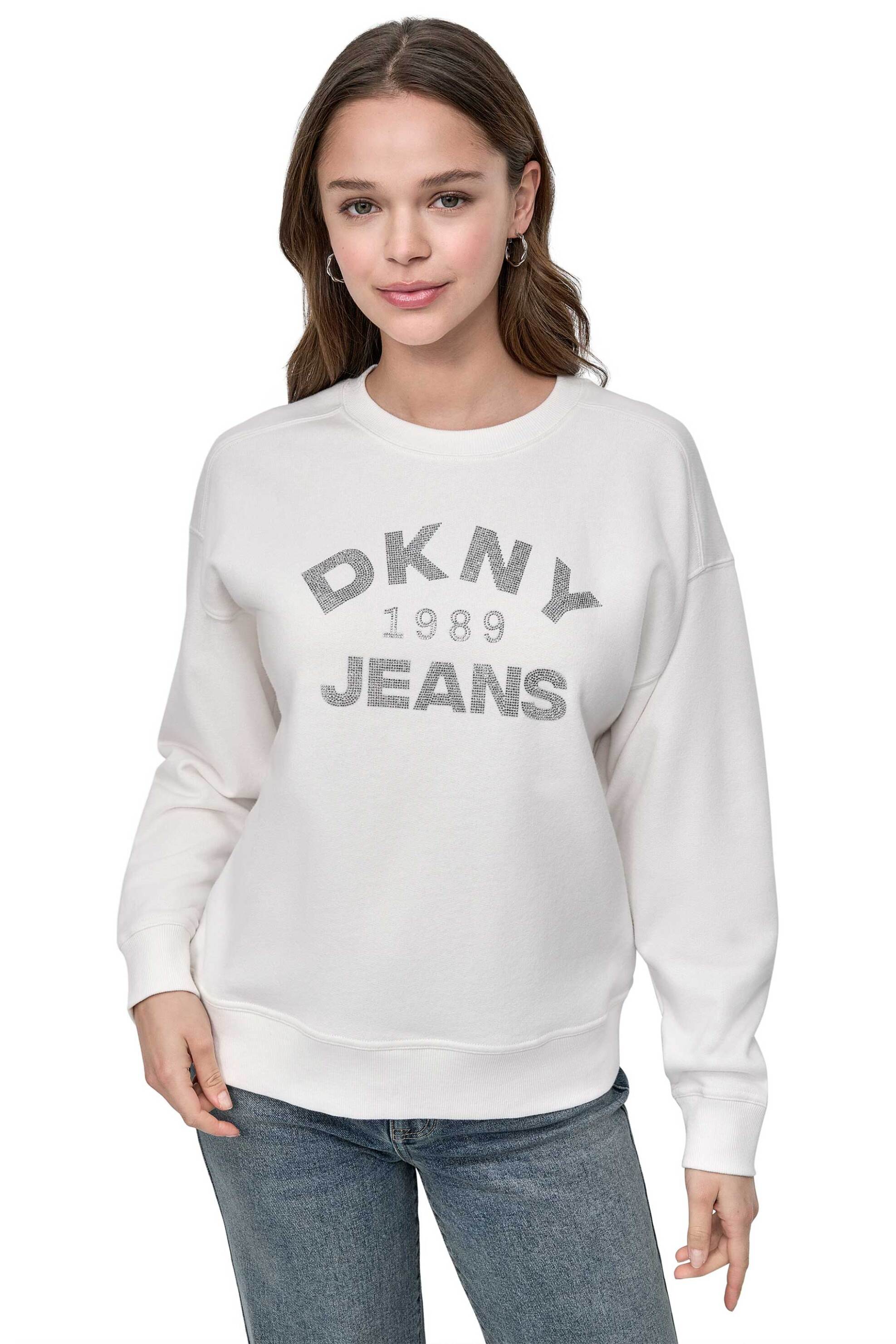 DKNY DKNY γυναικεία μπλούζα φούτερ με λογότυπο με στρας - DJ5T1522 Λευκό