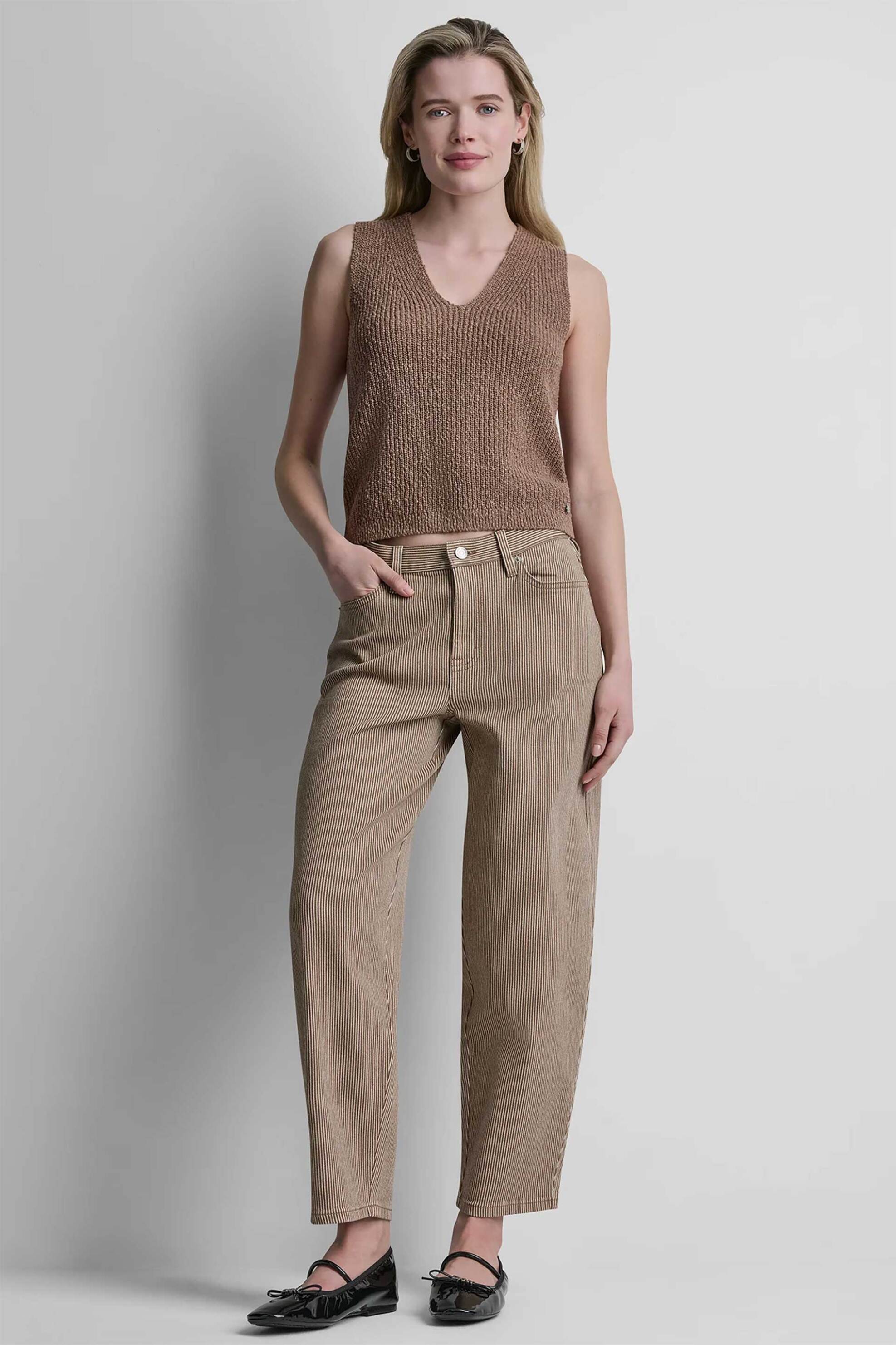 DKNY γυναικείο denim παντελόνι με ρίγες Barrel Fit - DJ6A4131 Καφέ