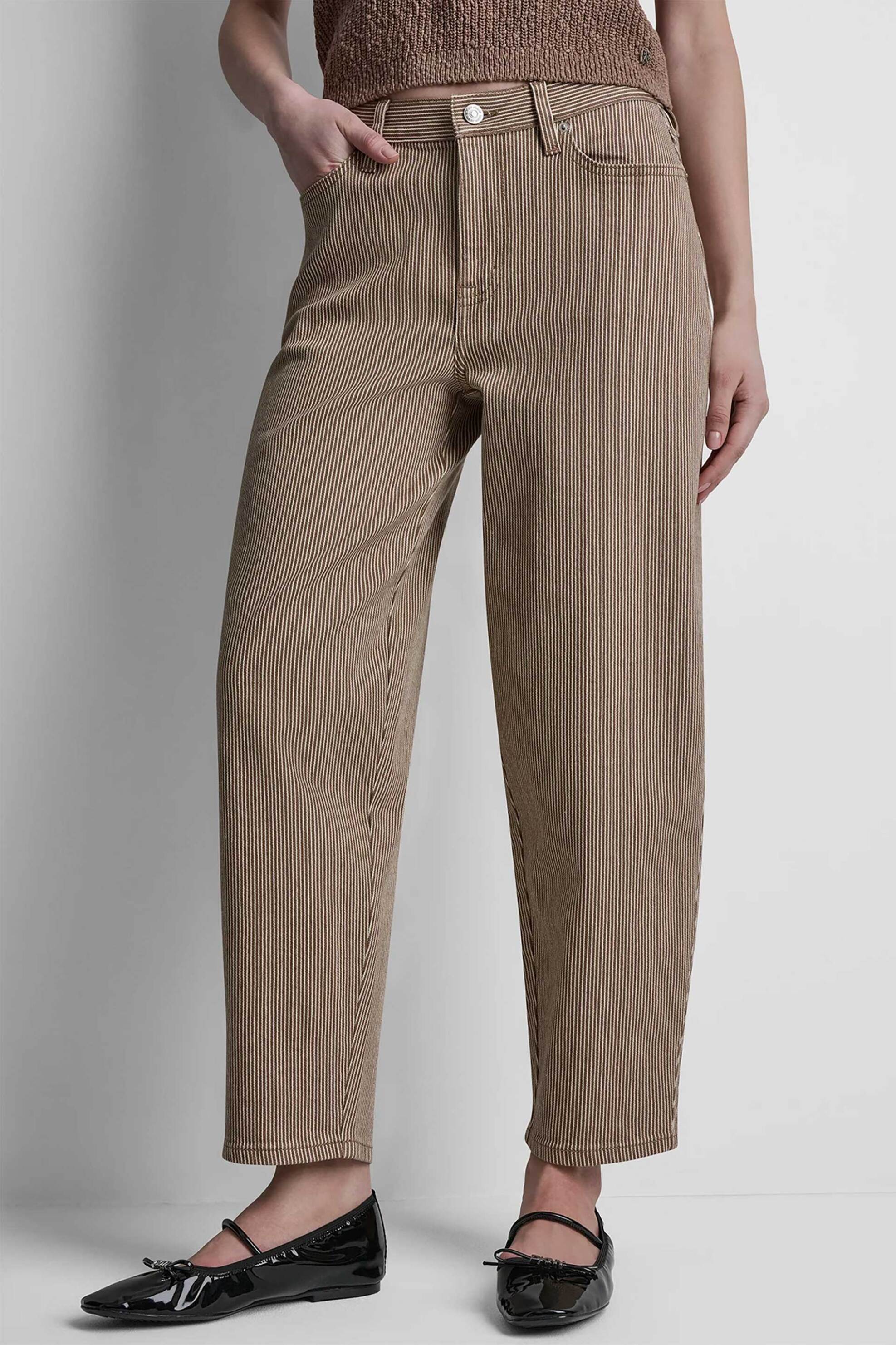 DKNY γυναικείο denim παντελόνι με ρίγες Barrel Fit - DJ6A4131 Καφέ