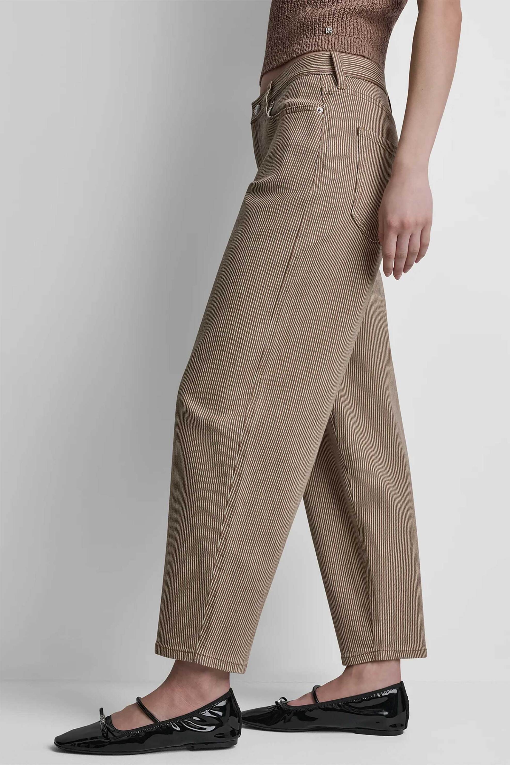 DKNY DKNY γυναικείο denim παντελόνι με ρίγες Barrel Fit - DJ6A4131 Καφέ - 3