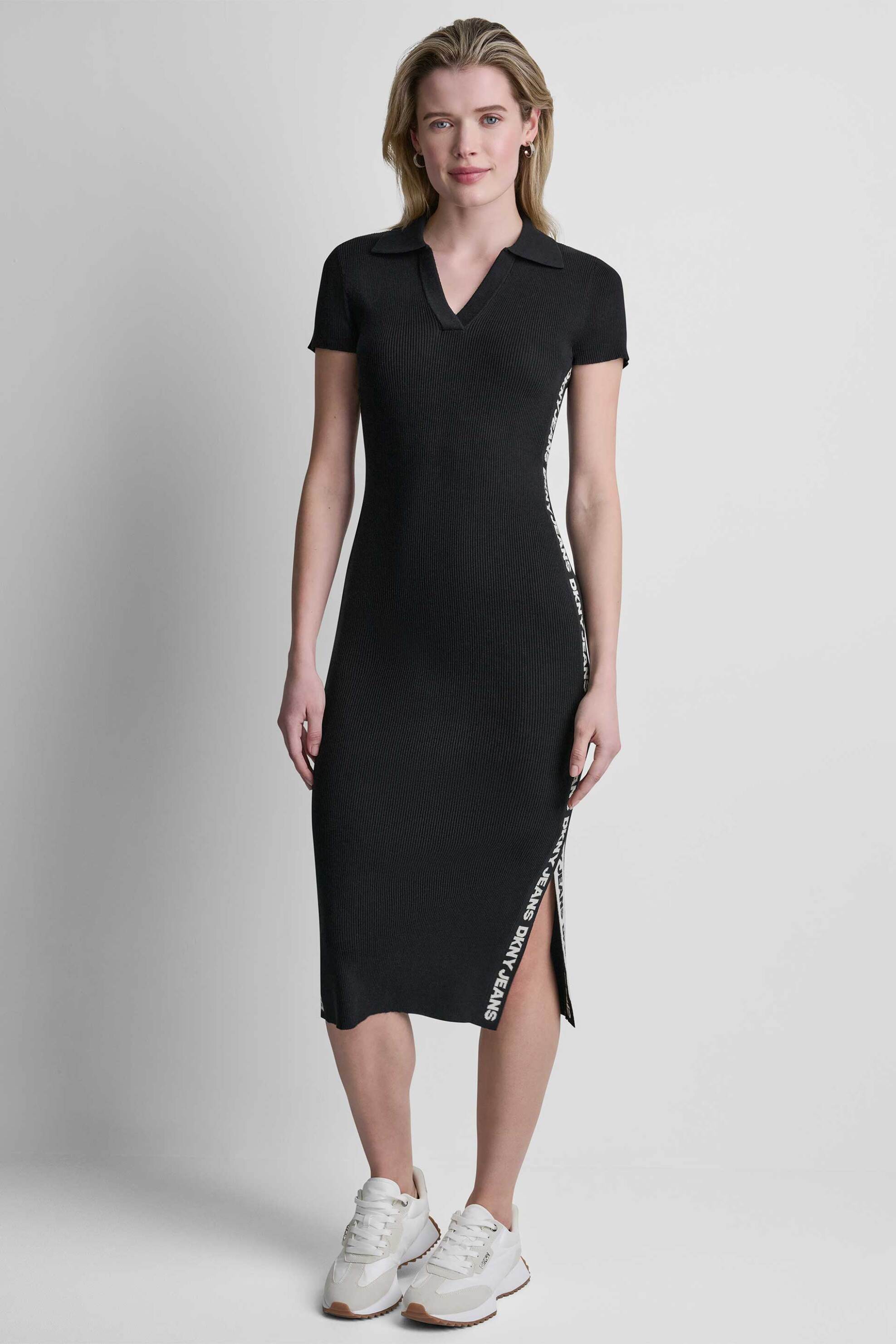 DKNY γυναικείο midi φόρεμα με λογότυπο στο πλάι - DJ6R0542 Μαύρο