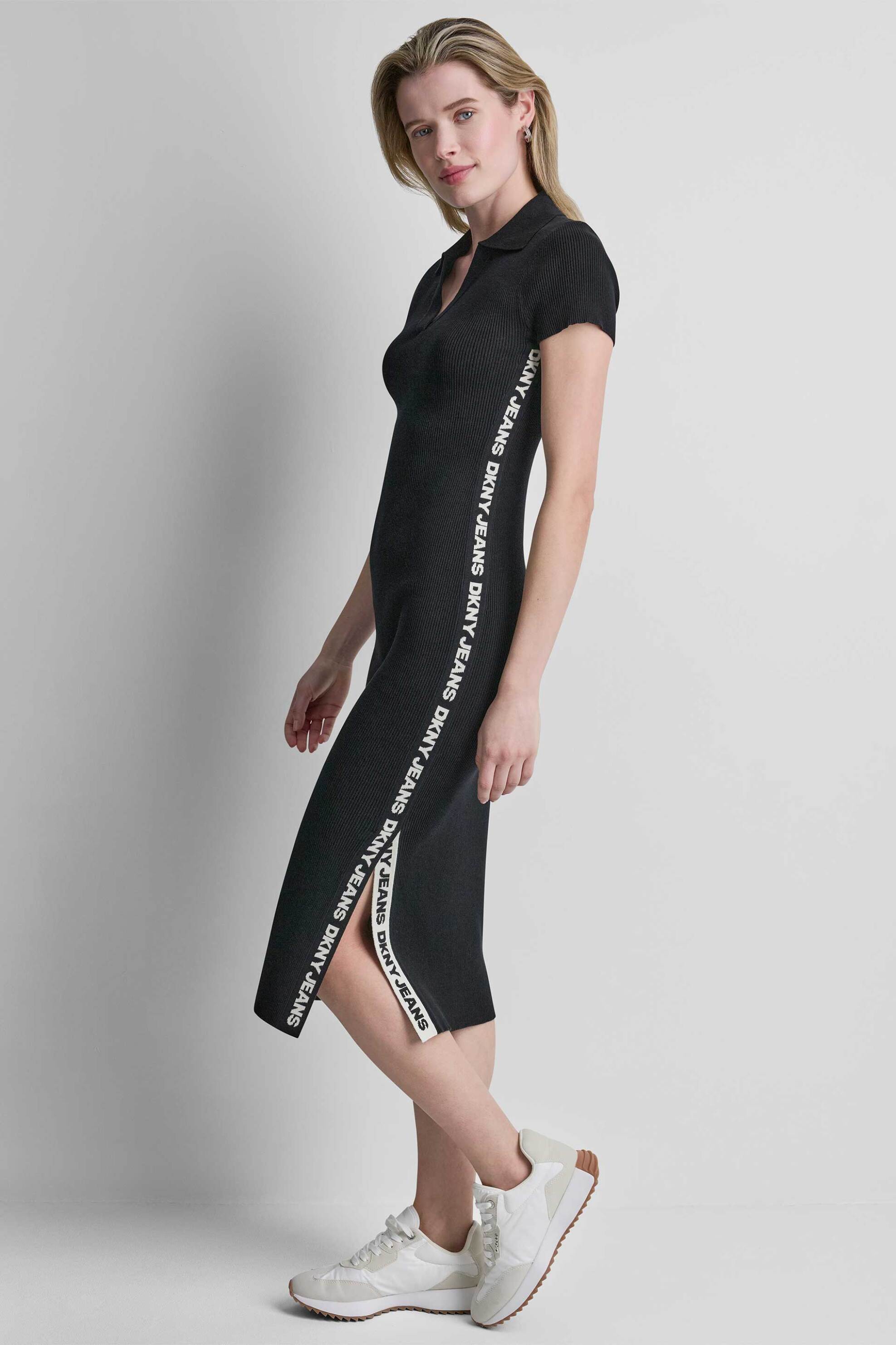 DKNY γυναικείο midi φόρεμα με λογότυπο στο πλάι - DJ6R0542 Μαύρο