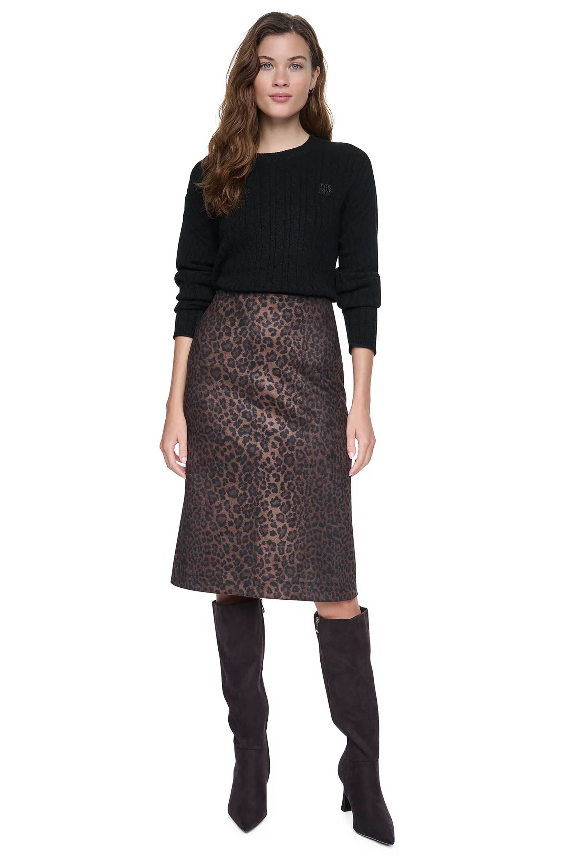 DKNY γυναικεία pencil φούστα animal print - DJ6K9644 Καφέ