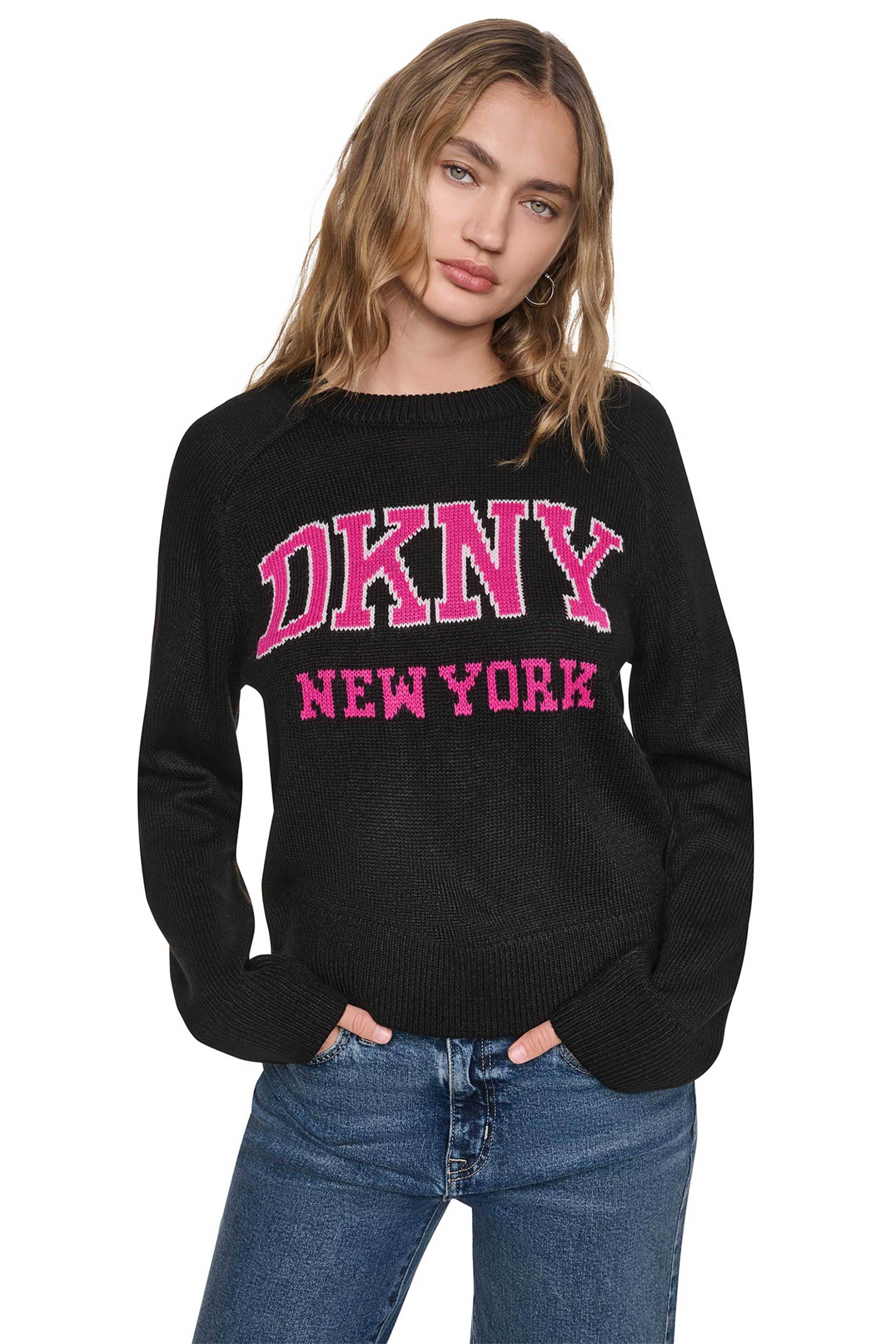 DKNY γυναικεία μπλούζα πλεκτή με κεντημένο λογότυπο - DJ6R0768 Μαύρο