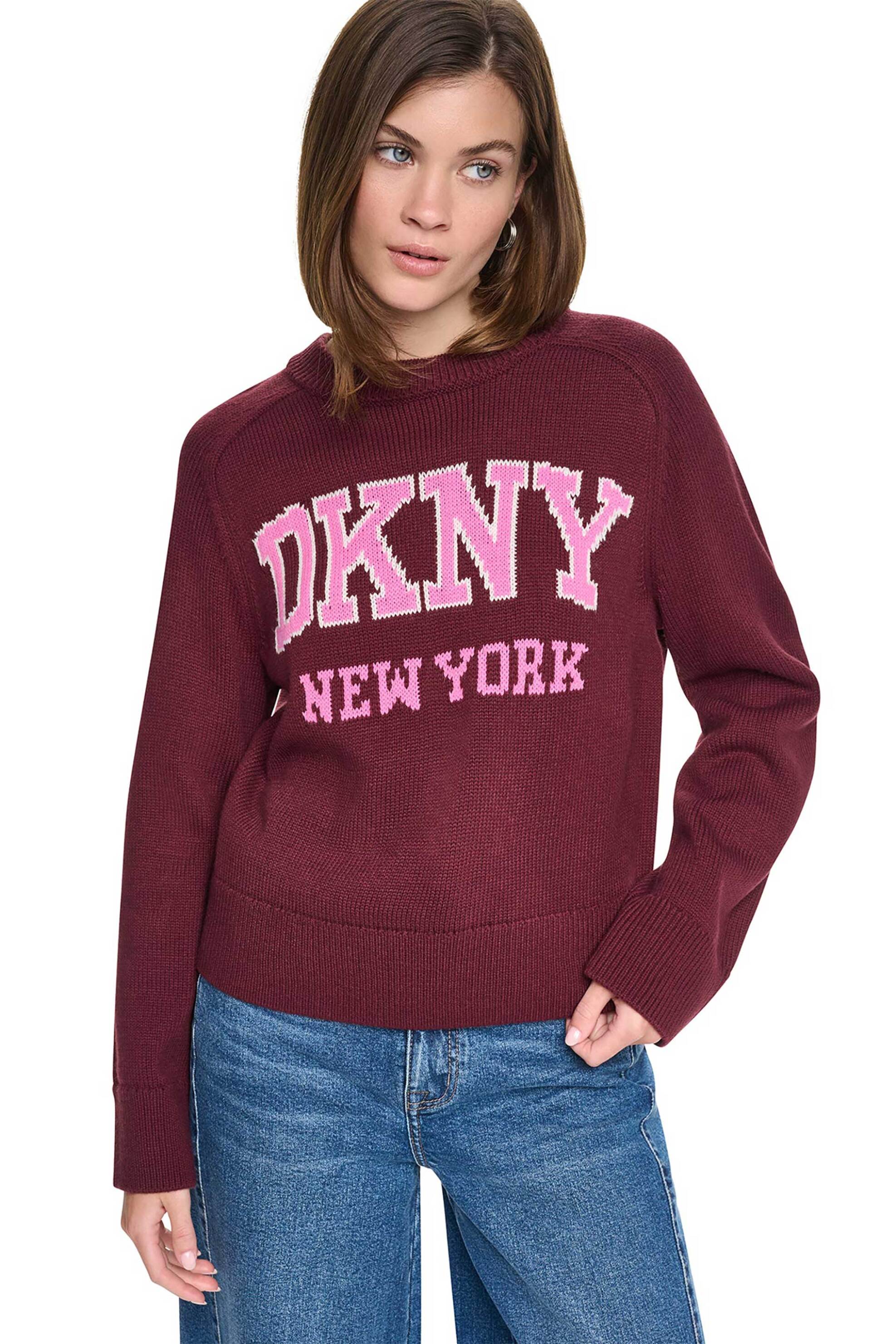 DKNY γυναικεία μπλούζα πλεκτή με κεντημένο λογότυπο - DJ6R0768 Μπορντό