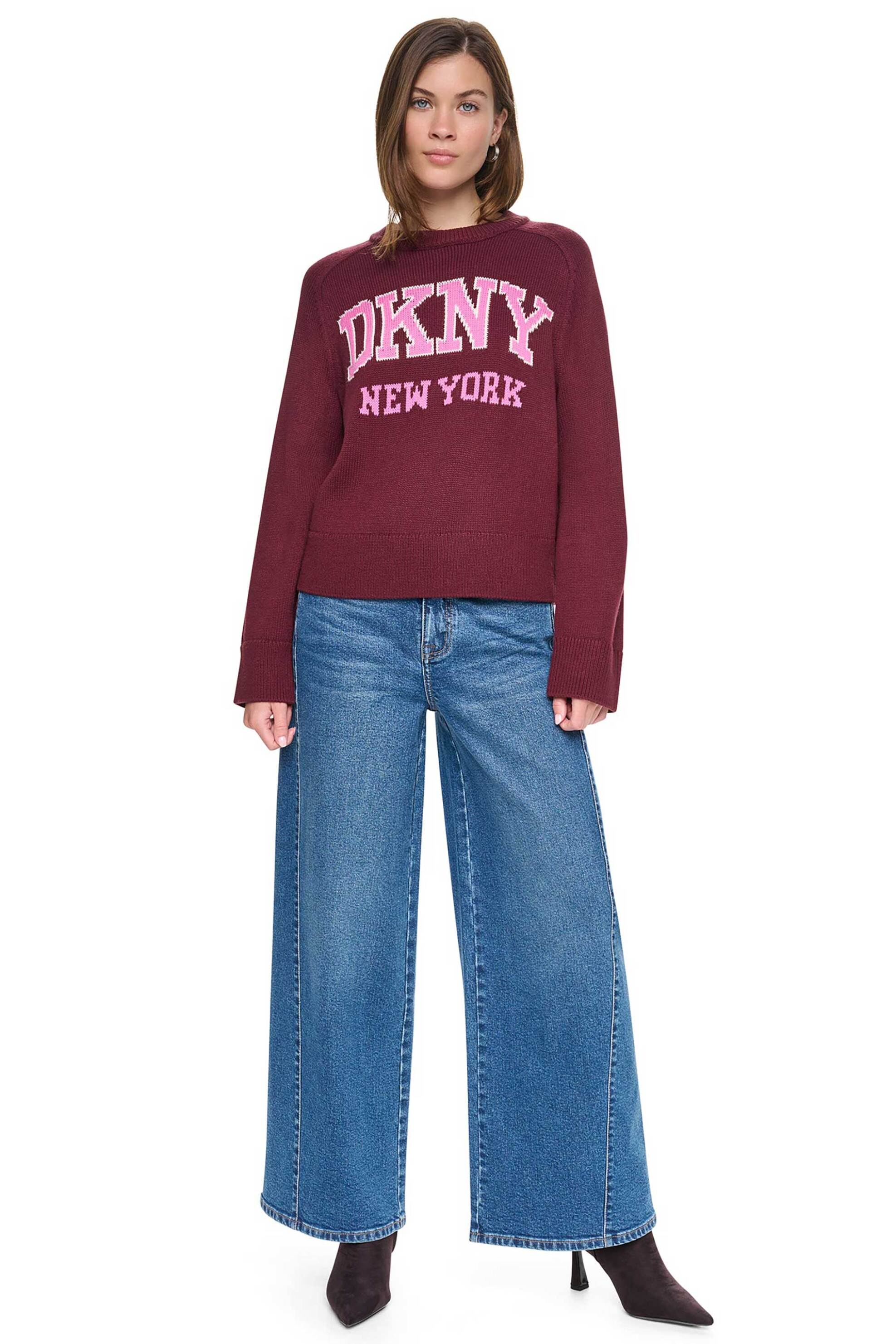 DKNY γυναικεία μπλούζα πλεκτή με κεντημένο λογότυπο - DJ6R0768 Μπορντό