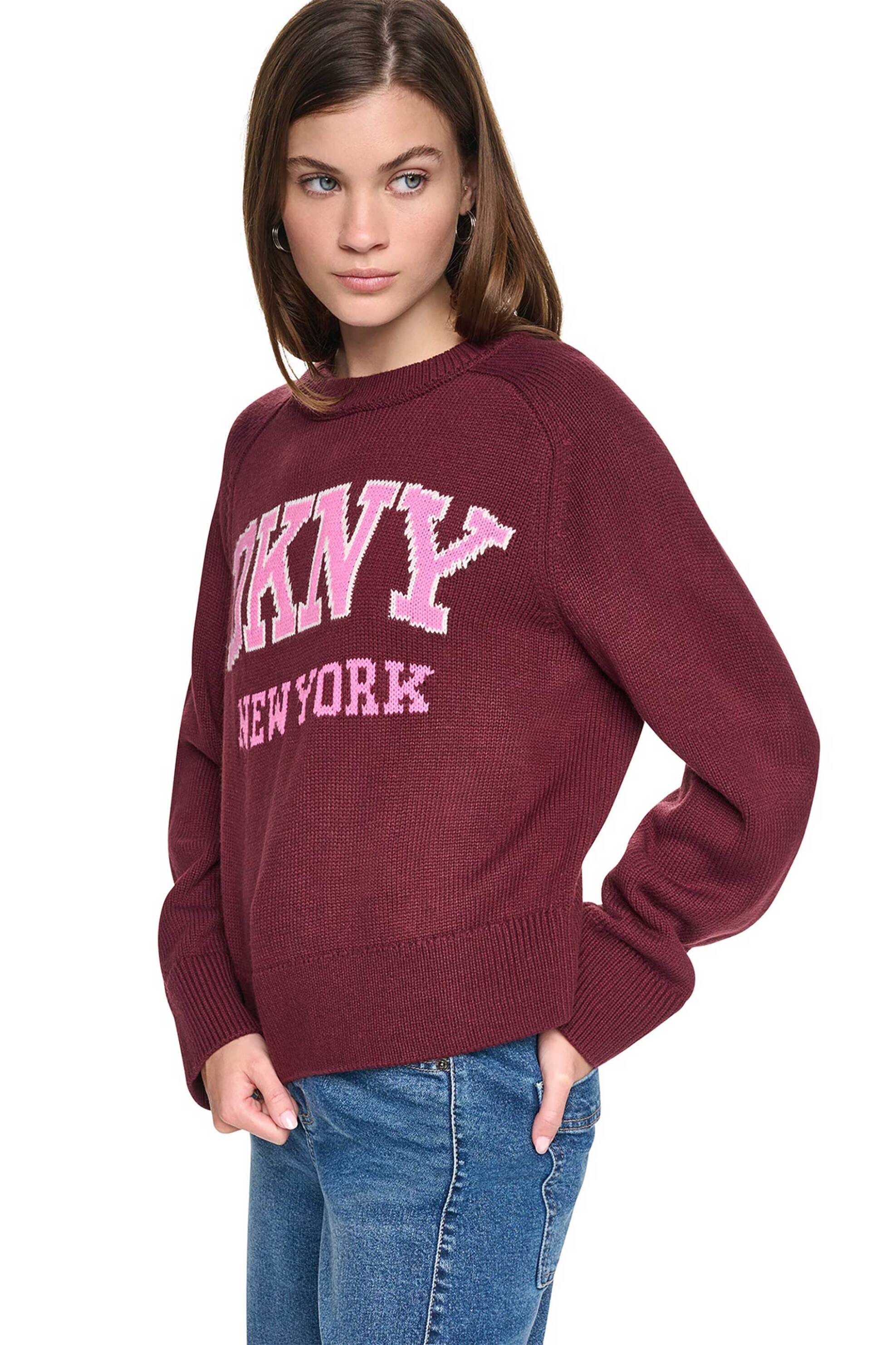 DKNY DKNY γυναικεία μπλούζα πλεκτή με κεντημένο λογότυπο - DJ6R0768 Μπορντό - 3