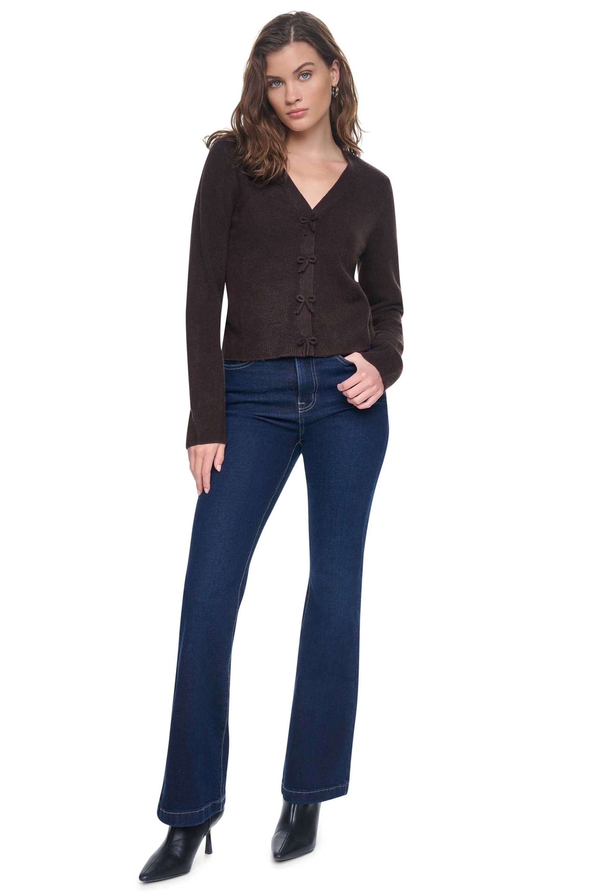 DKNY γυναικεία ζακέτα με φιογκάκια - DJ6R0868 Καφέ Σκούρο