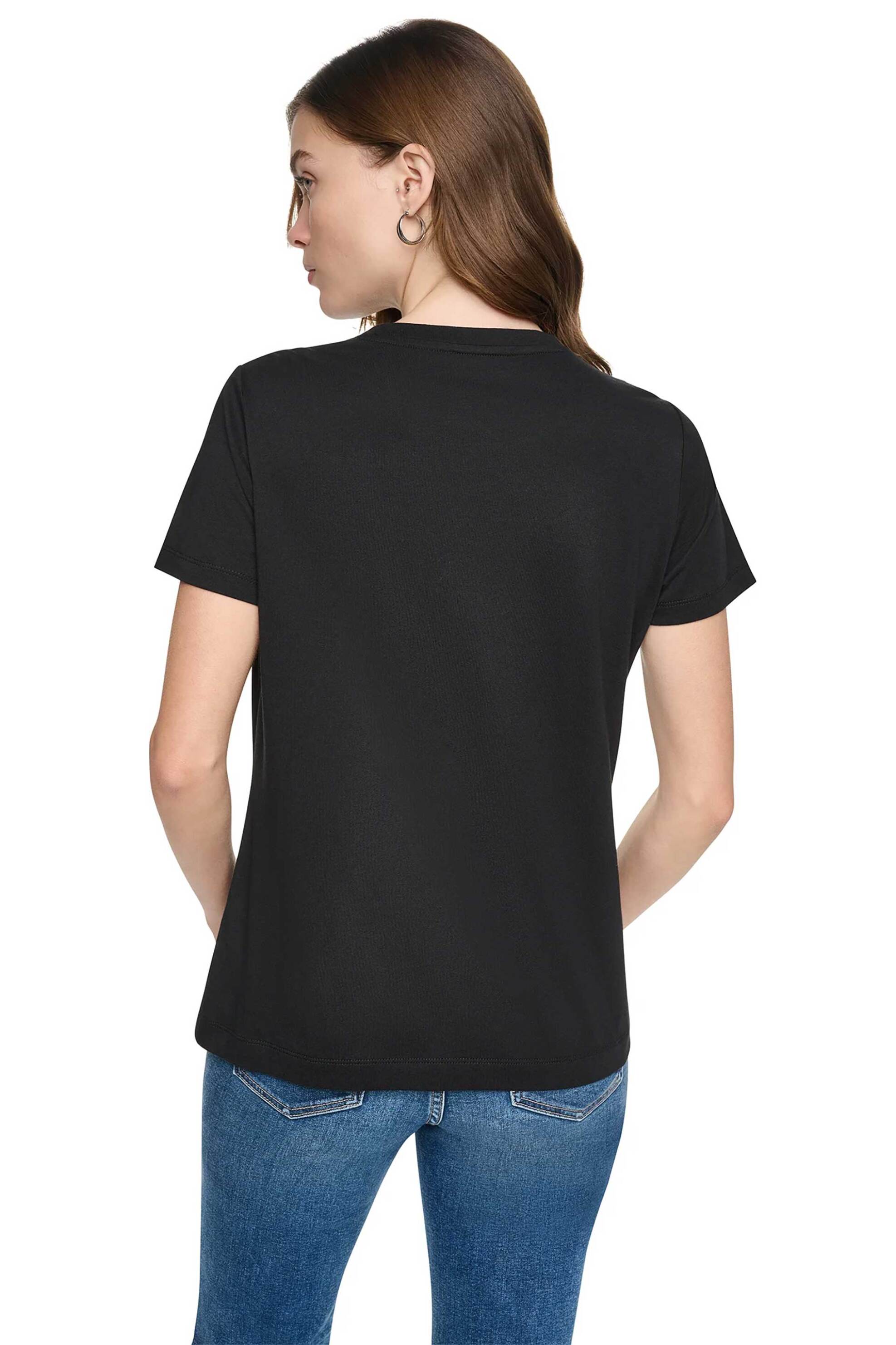 Dkny Γυναικείο T-Shirt με Παγιέτα Στο Λογότυπο Regular Fit - Dj6T1854 Μαύρο