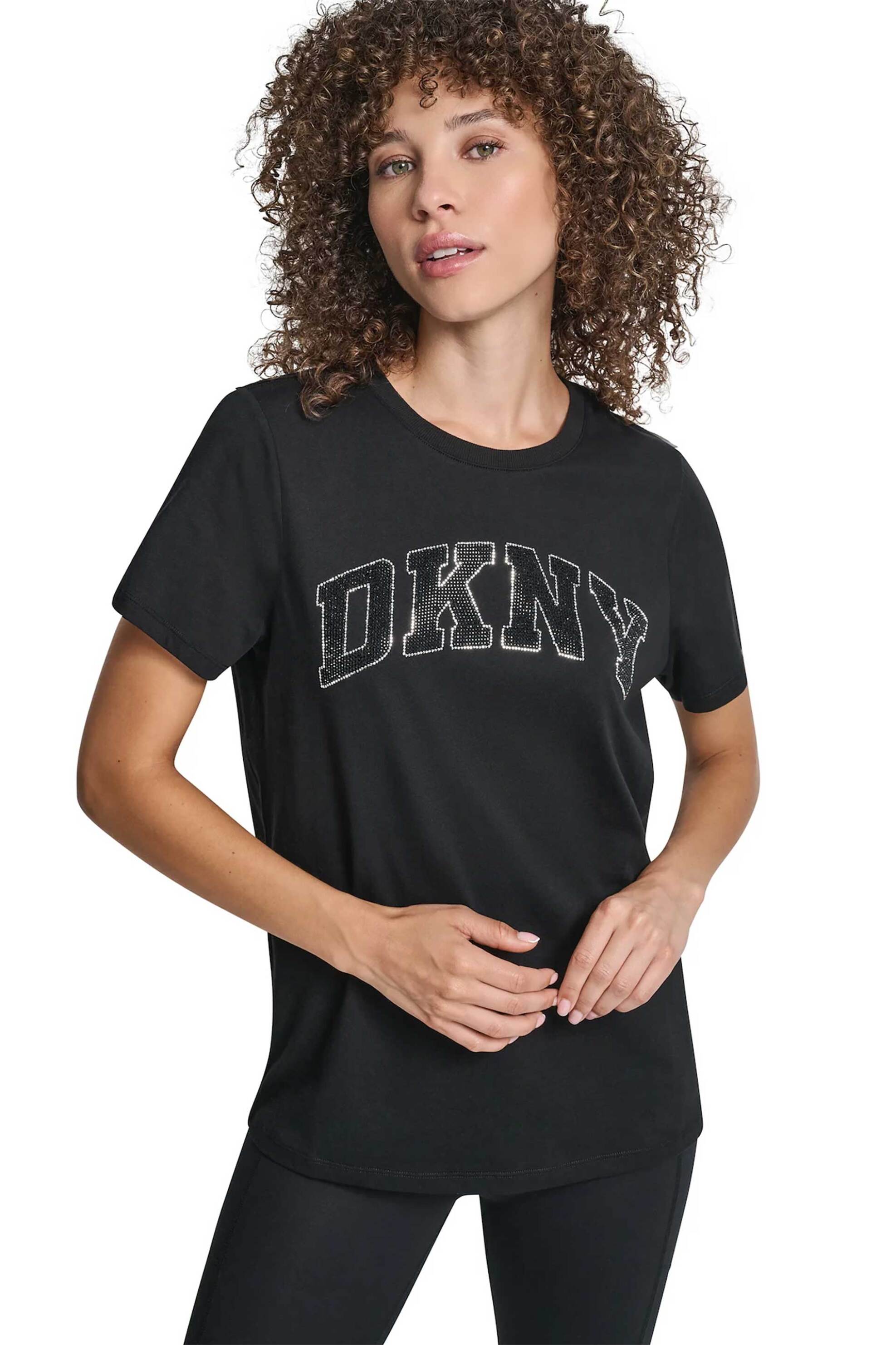 DKNY γυναικείο T-shirt με στρας στο λογότυπο Regular Fit - DP5T1500 Μαύρο
