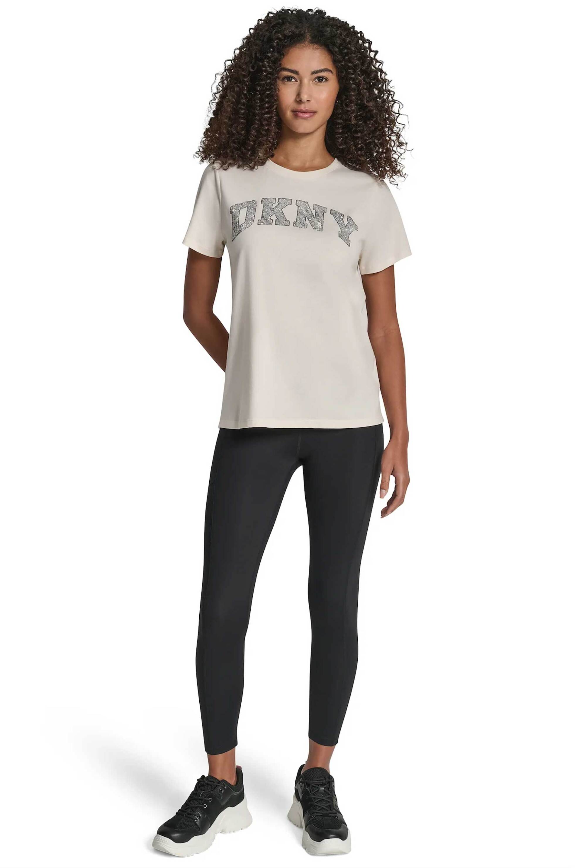 DKNY γυναικείο T-shirt με στρας στο λογότυπο Regular Fit - DP5T1500 Εκρού