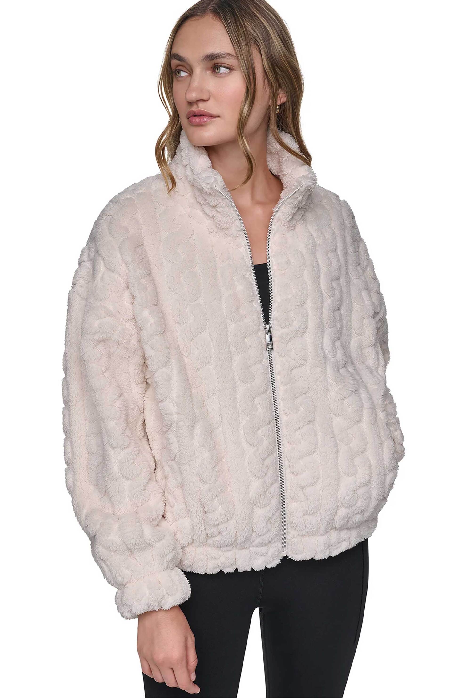 DKNY γυναικείο jacket sherpa μονόχρωμο - DP6J9737 Εκρού