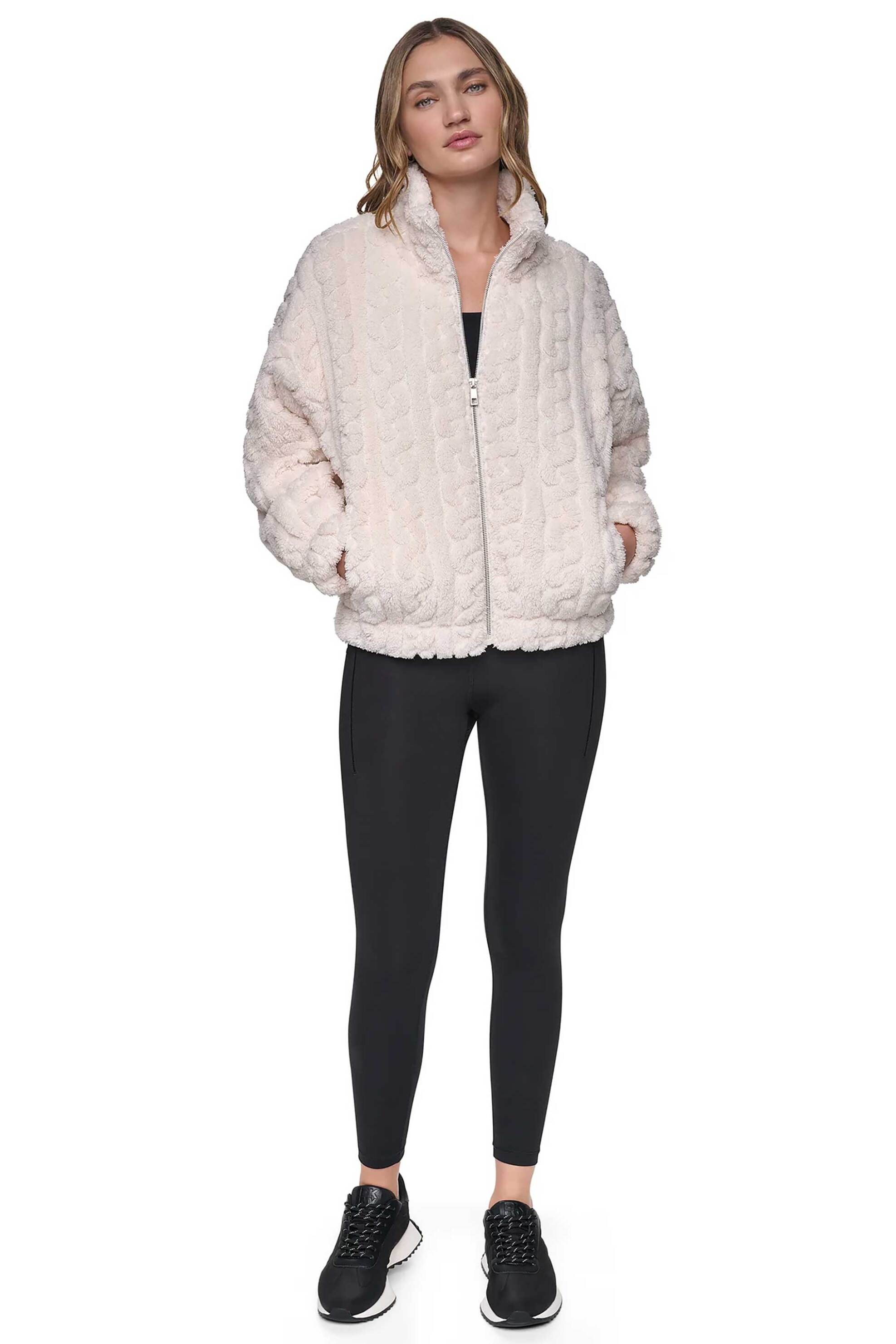 DKNY γυναικείο jacket sherpa μονόχρωμο - DP6J9737 Εκρού