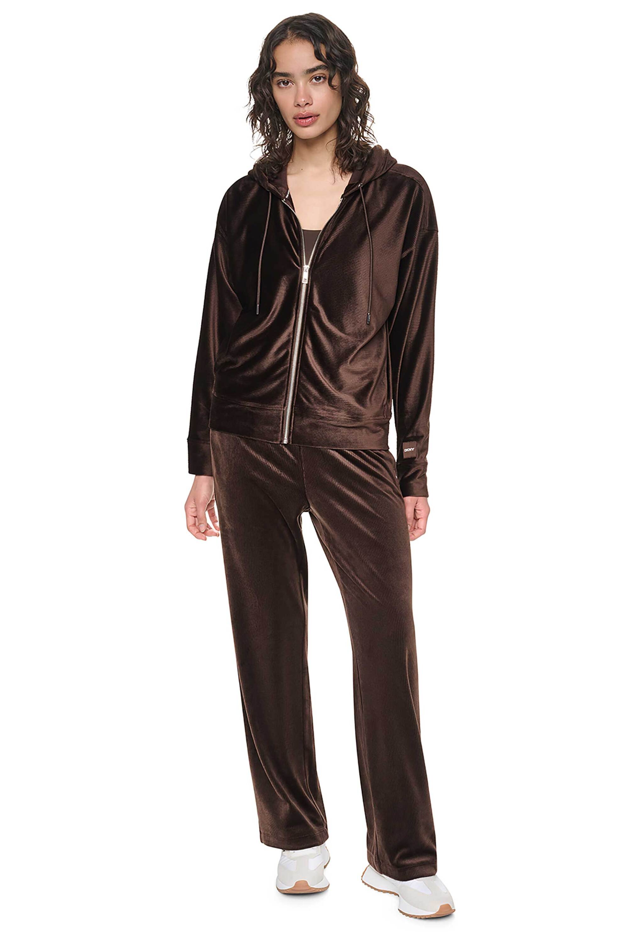 DKNY γυναικεία ζακέτα φούτερ με λογότυπο - DP6J9748 Καφέ Σκούρο