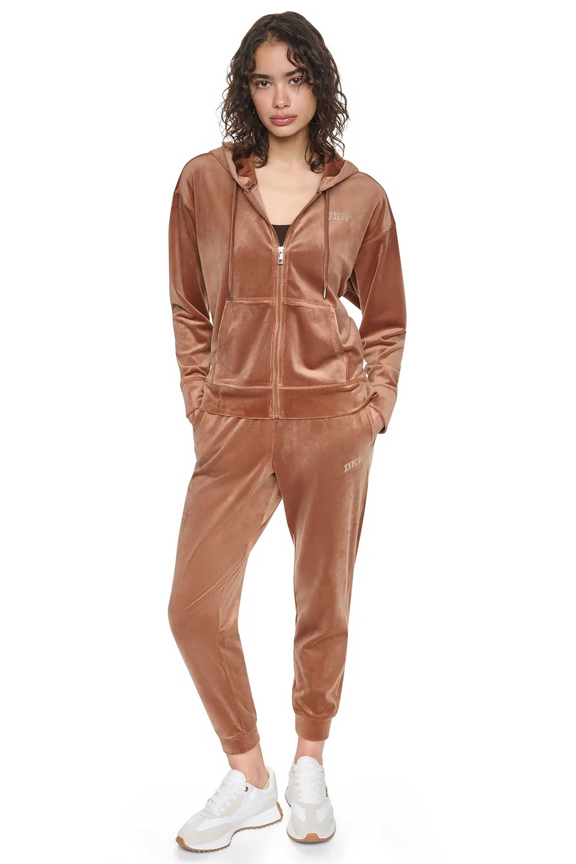DKNY γυναικεία ζακέτα φούτερ velour με λογότυπο - DP6J9750 Ταμπά