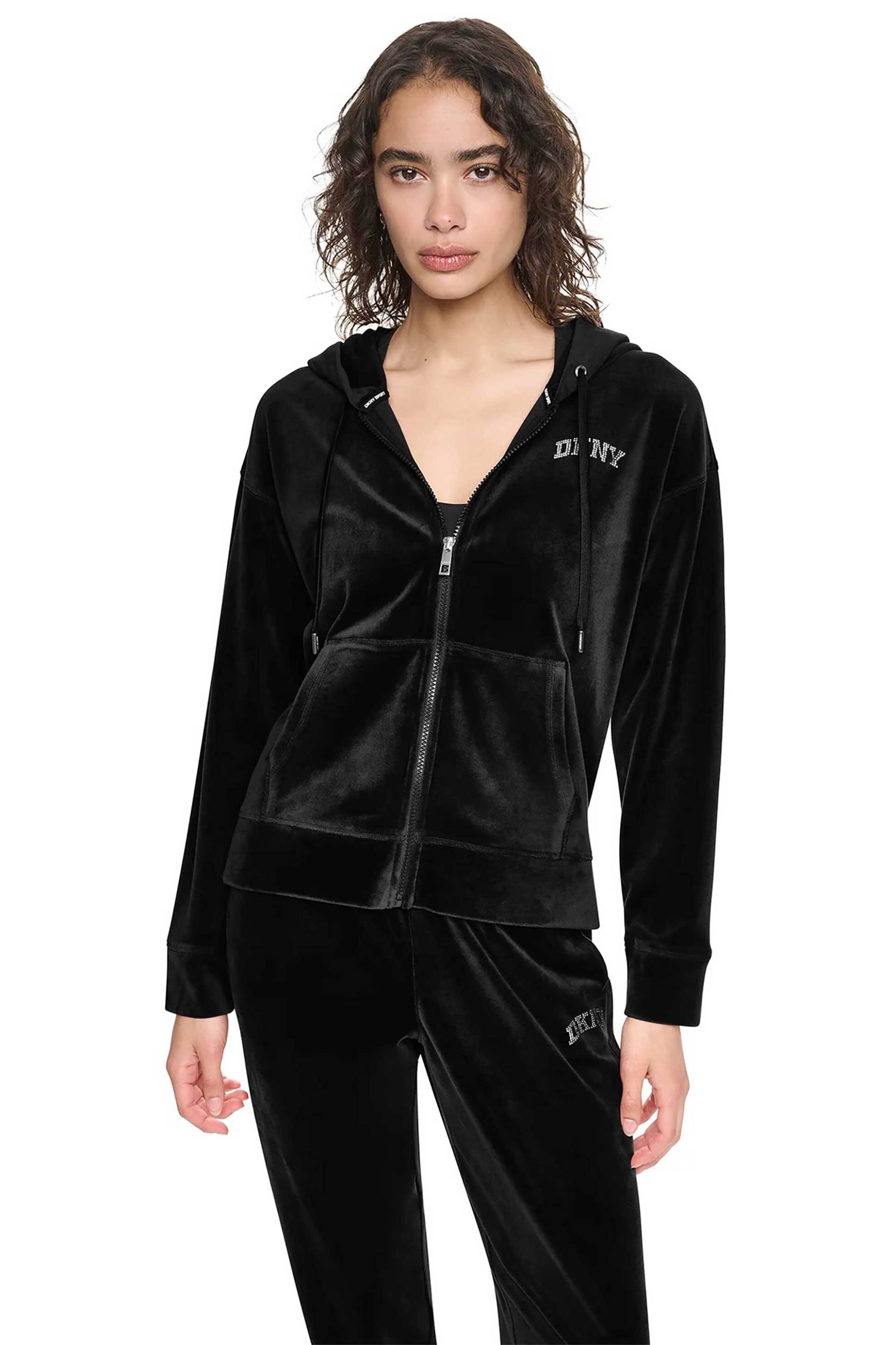 DKNY γυναικεία ζακέτα φούτερ velour με λογότυπο - DP6J9750 Μαύρο