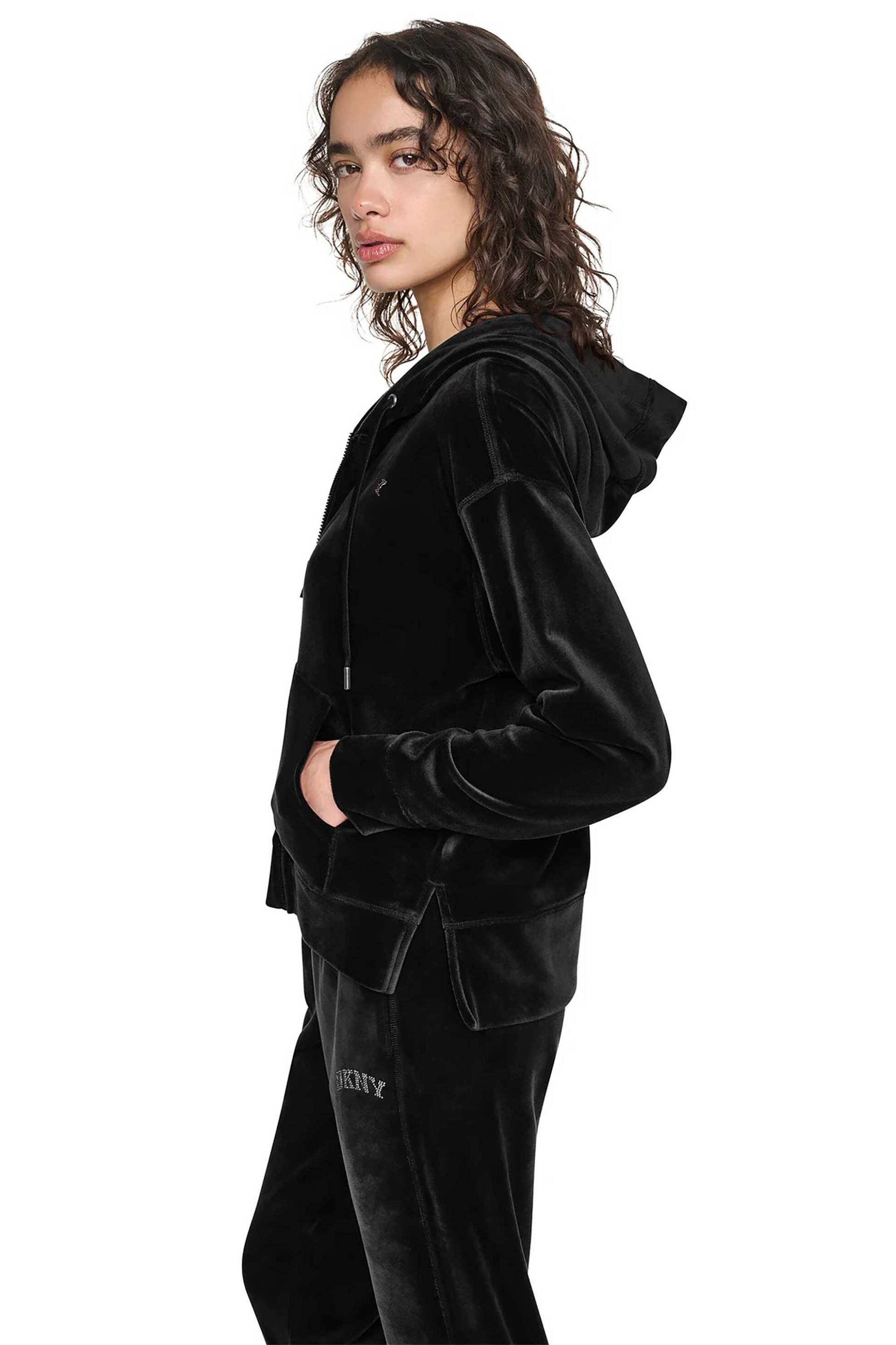 DKNY γυναικεία ζακέτα φούτερ velour με λογότυπο - DP6J9750 Μαύρο