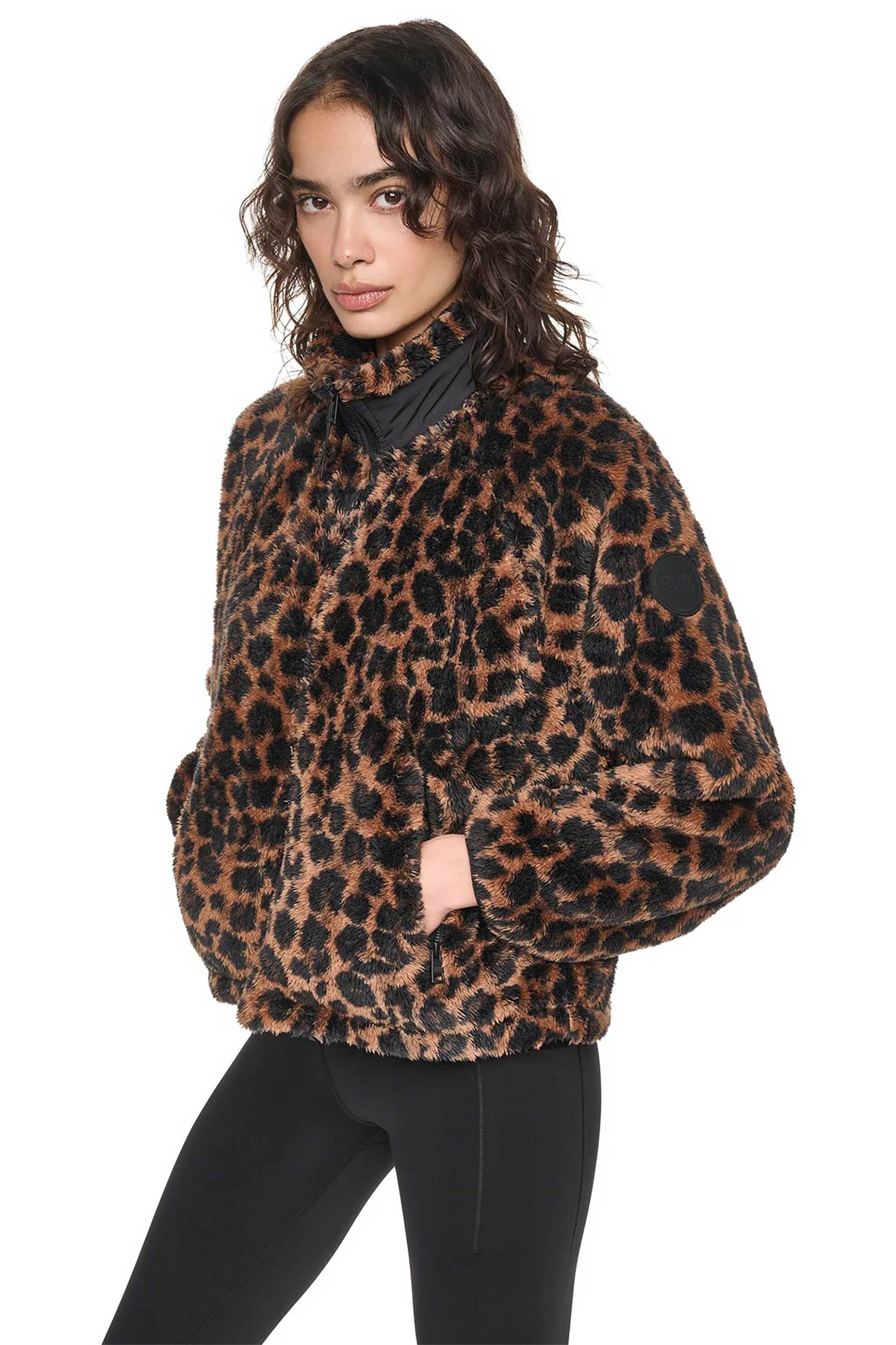 DKNY γυναικείο jacket από faux γούνα animal print - DP6J9778 Καφέ