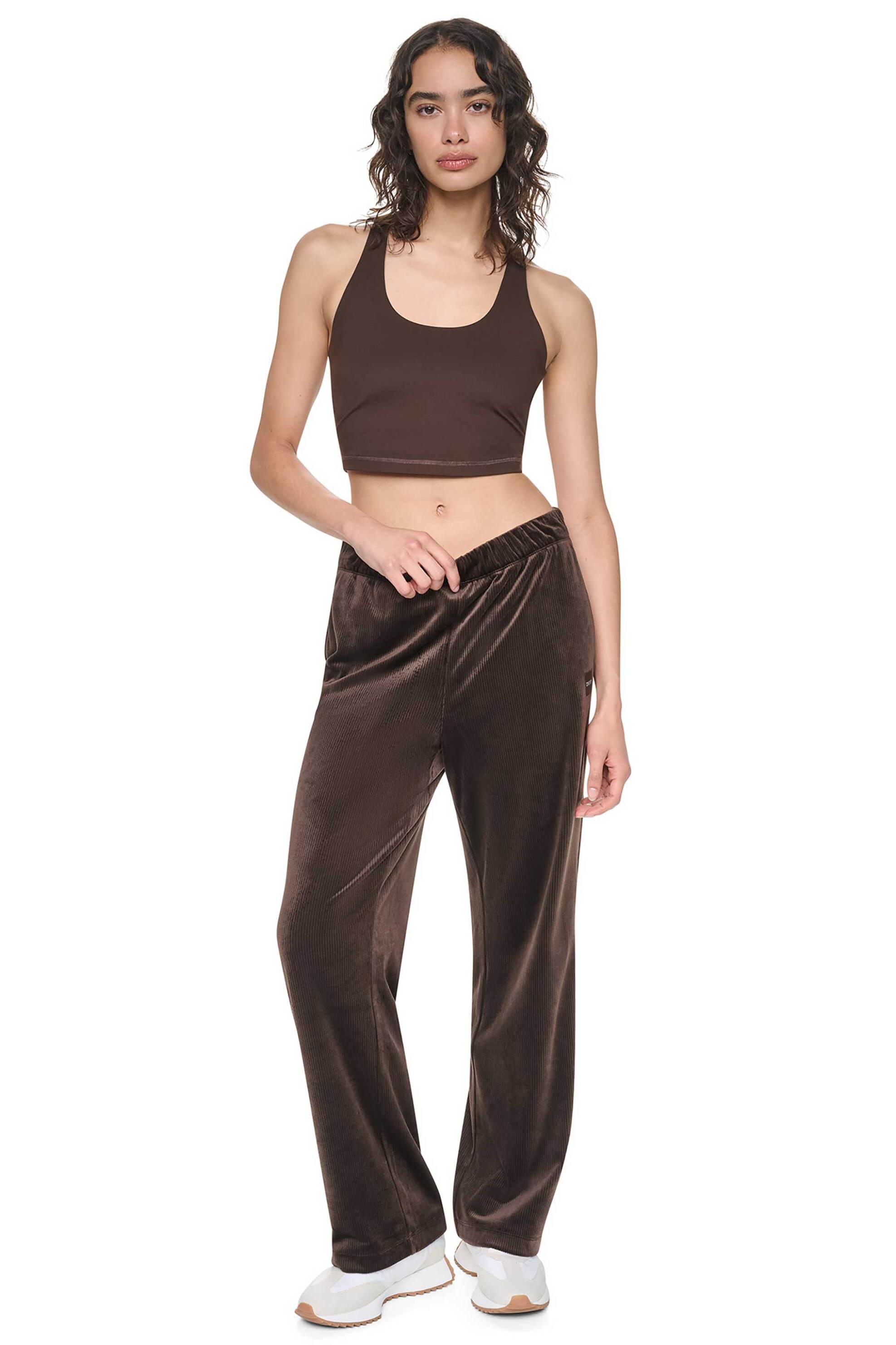 DKNY γυναικείο παντελόνι φόρμας velour με λογότυπο - DP6P3921 Καφέ Σκούρο