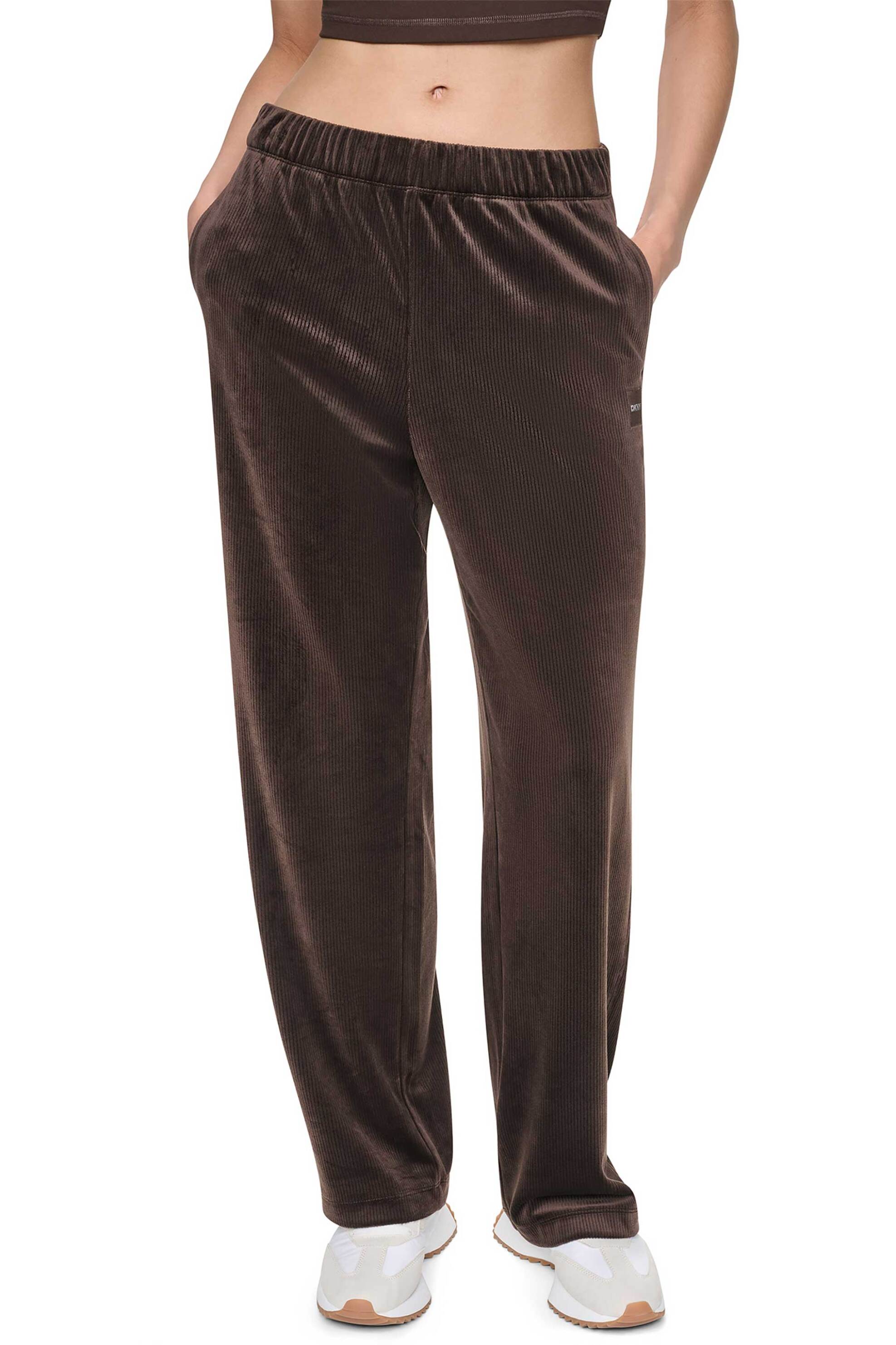 DKNY γυναικείο παντελόνι φόρμας velour με λογότυπο - DP6P3921 Καφέ Σκούρο