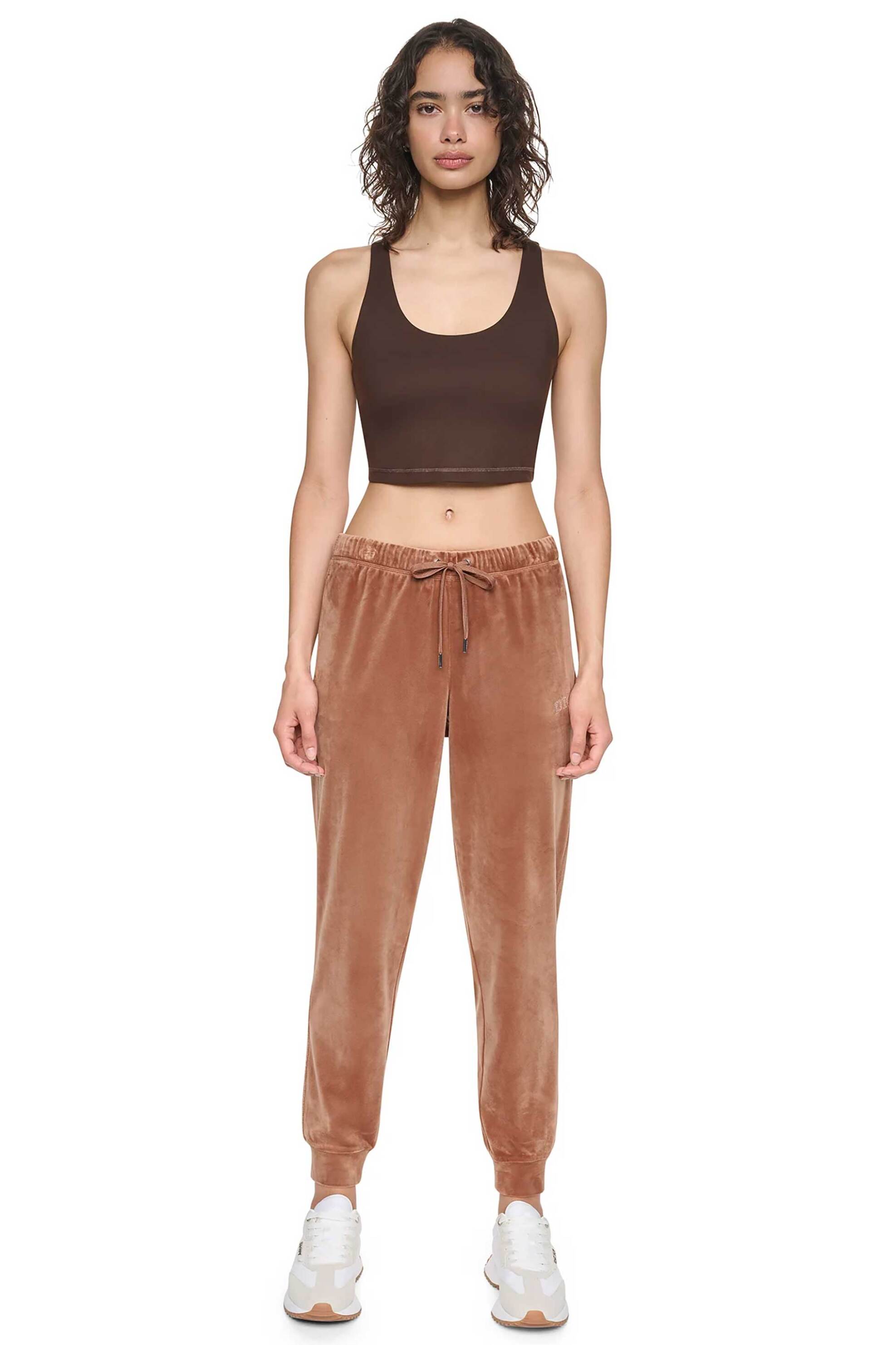 DKNY γυναικείο παντελόνι φόρμας velour με λογότυπο - DP6P3924 Ταμπά