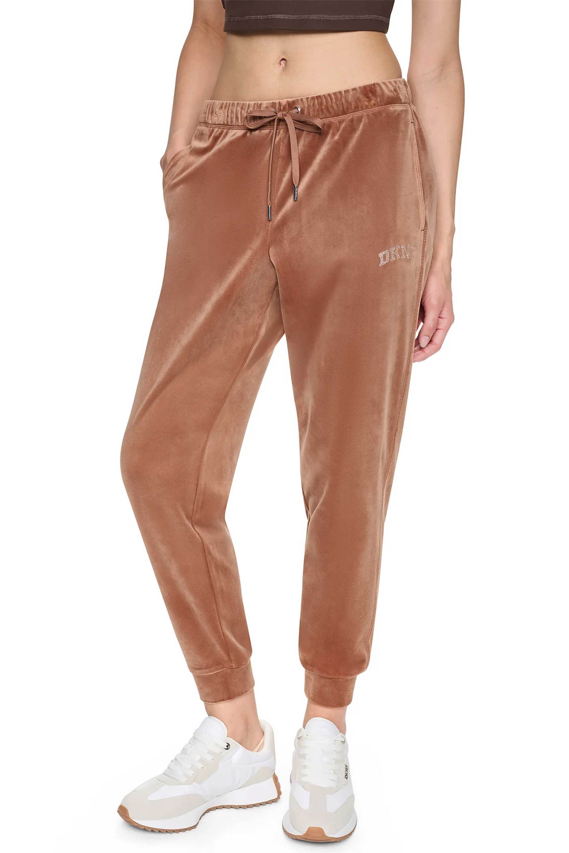 DKNY γυναικείο παντελόνι φόρμας velour με λογότυπο - DP6P3924 Ταμπά