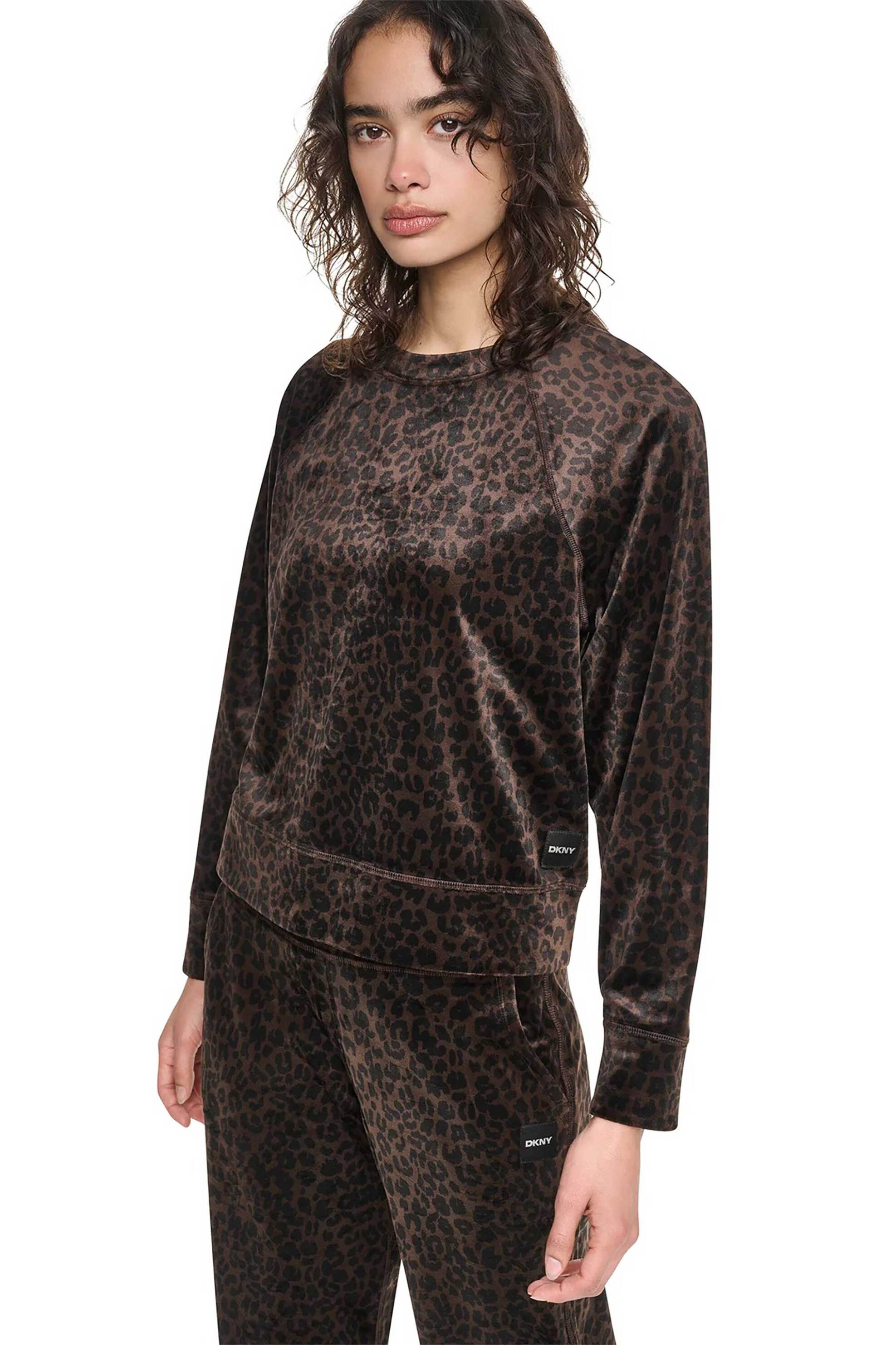 DKNY γυναικεία μπλούζα φούτερ με animal print - DP6T1909 Καφέ